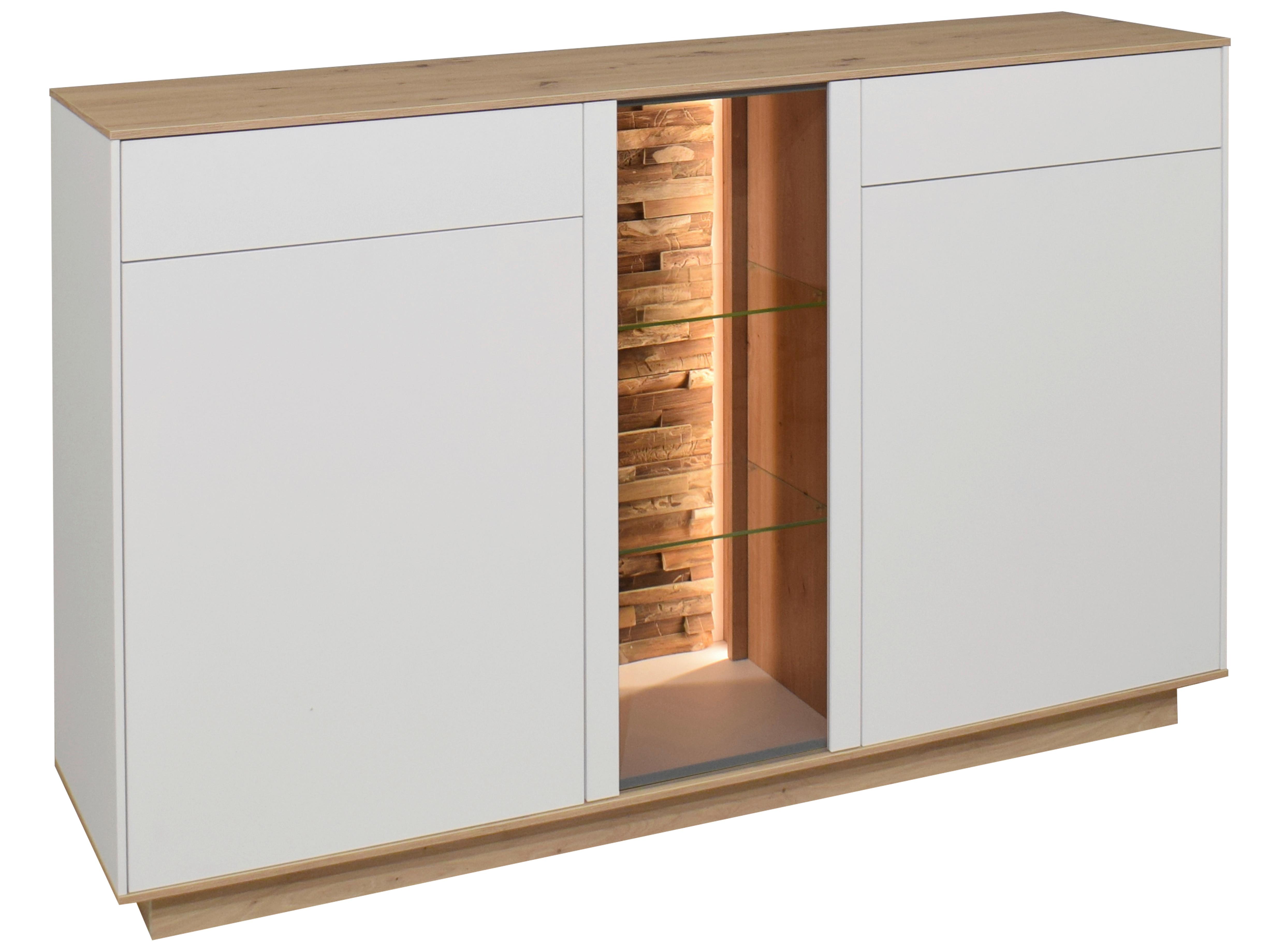 Sideboard Halvar Weiß/Eiche Artisan - Weiß/Eiche Artisan, MODERN, Glas/Holz (159/96/42cm) - Premium Living