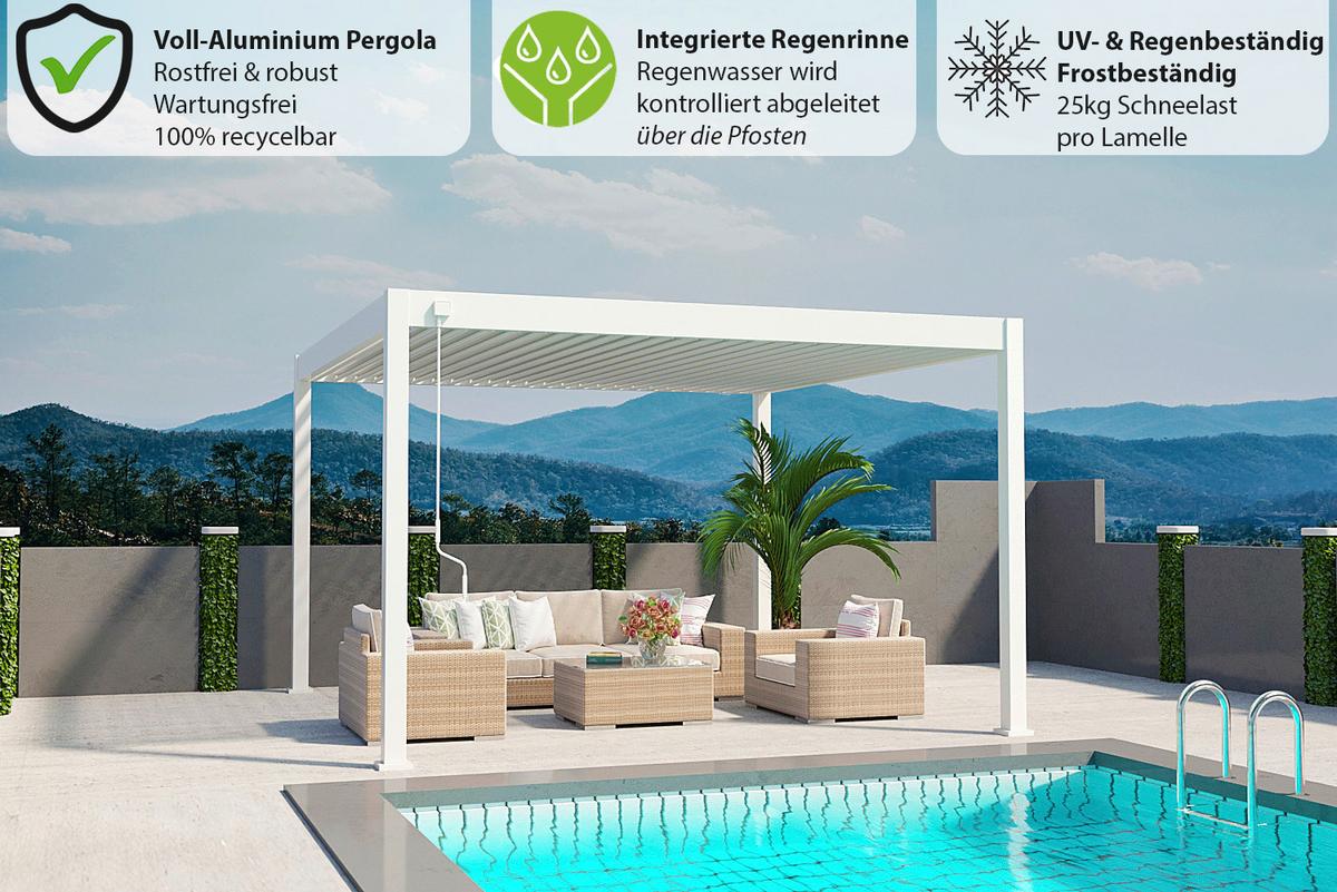 PERGOLA DELUXE PLUS 4X4M WEISS - Weiss, Basics, Metall (400/255/400cm) - Gardenson