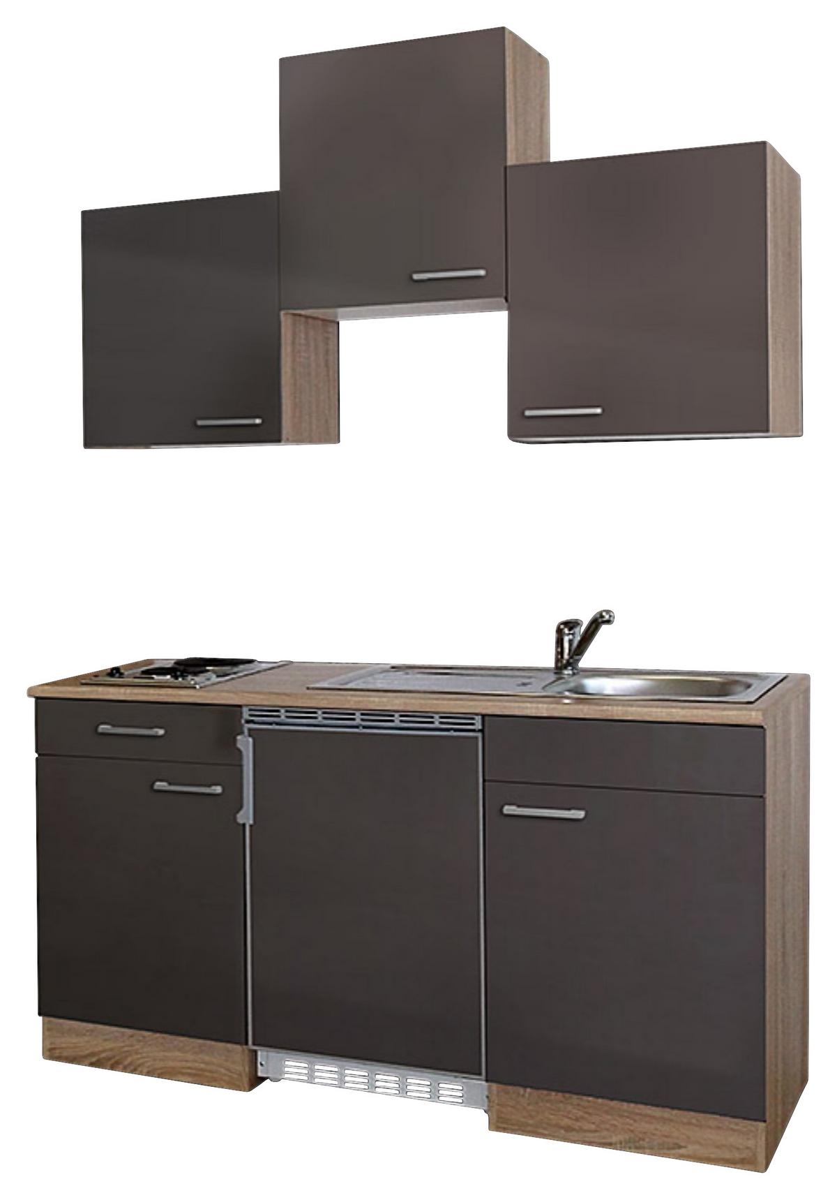 Miniküche Economy m. Geräten B: ca. 150cm Grau/Eichefarben - Eichefarben/Grau, Basics, Holzwerkstoff (150cm) - Respekta