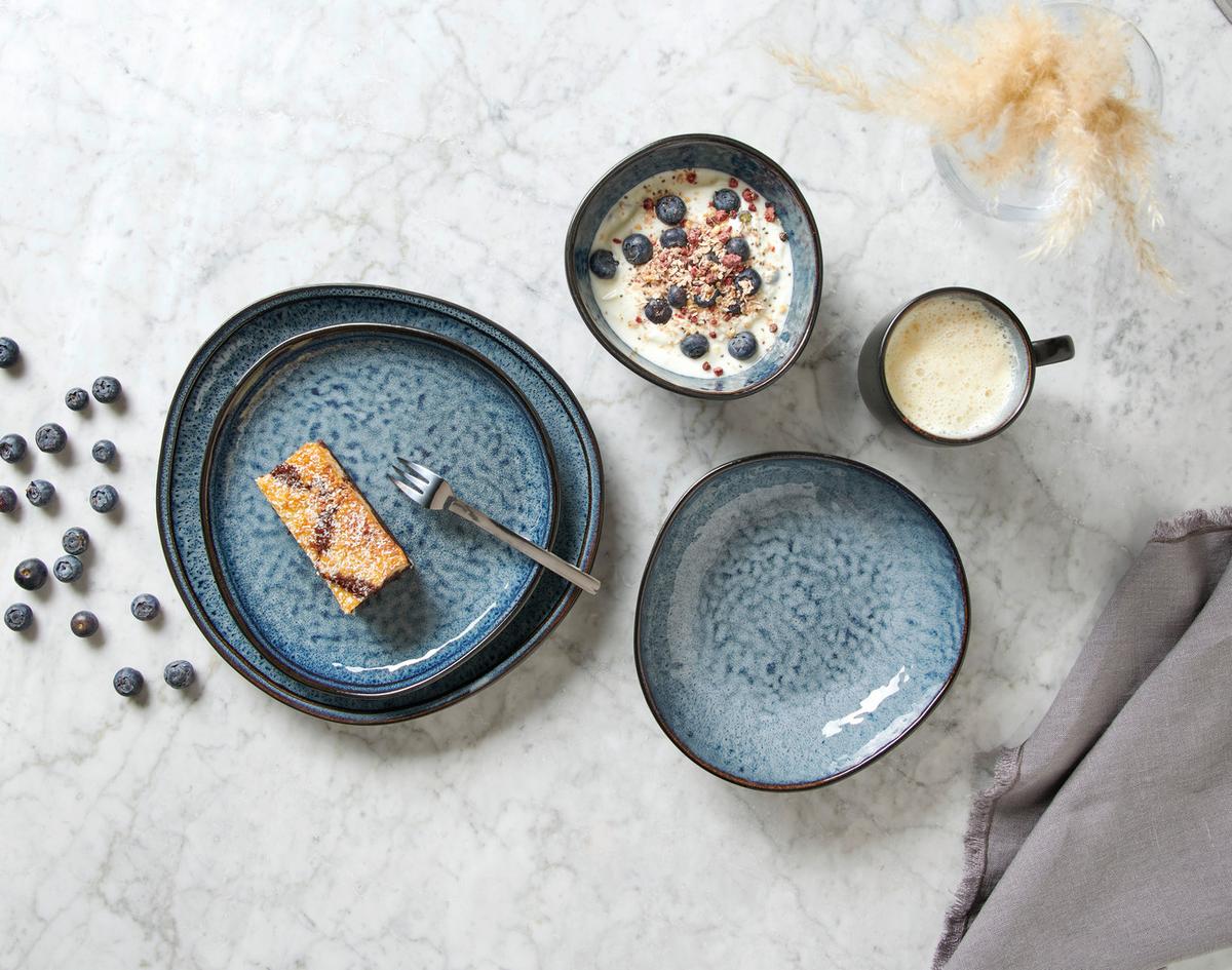 SERWIS OBIADOWO-ŚNIADANIOWY SØREN BLUE - niebieski, Trend, ceramika - Novel