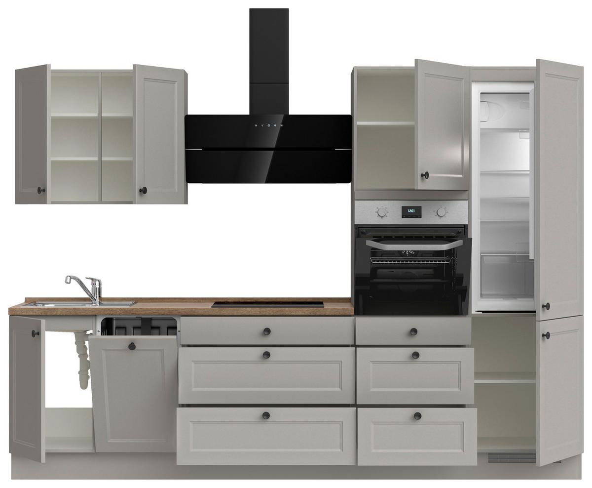 Küchenblock Cascada High m. Geräten Grau - Eiche dunkel/Schwarz, MODERN, Holzwerkstoff/Metall (300cm) - Nobilia