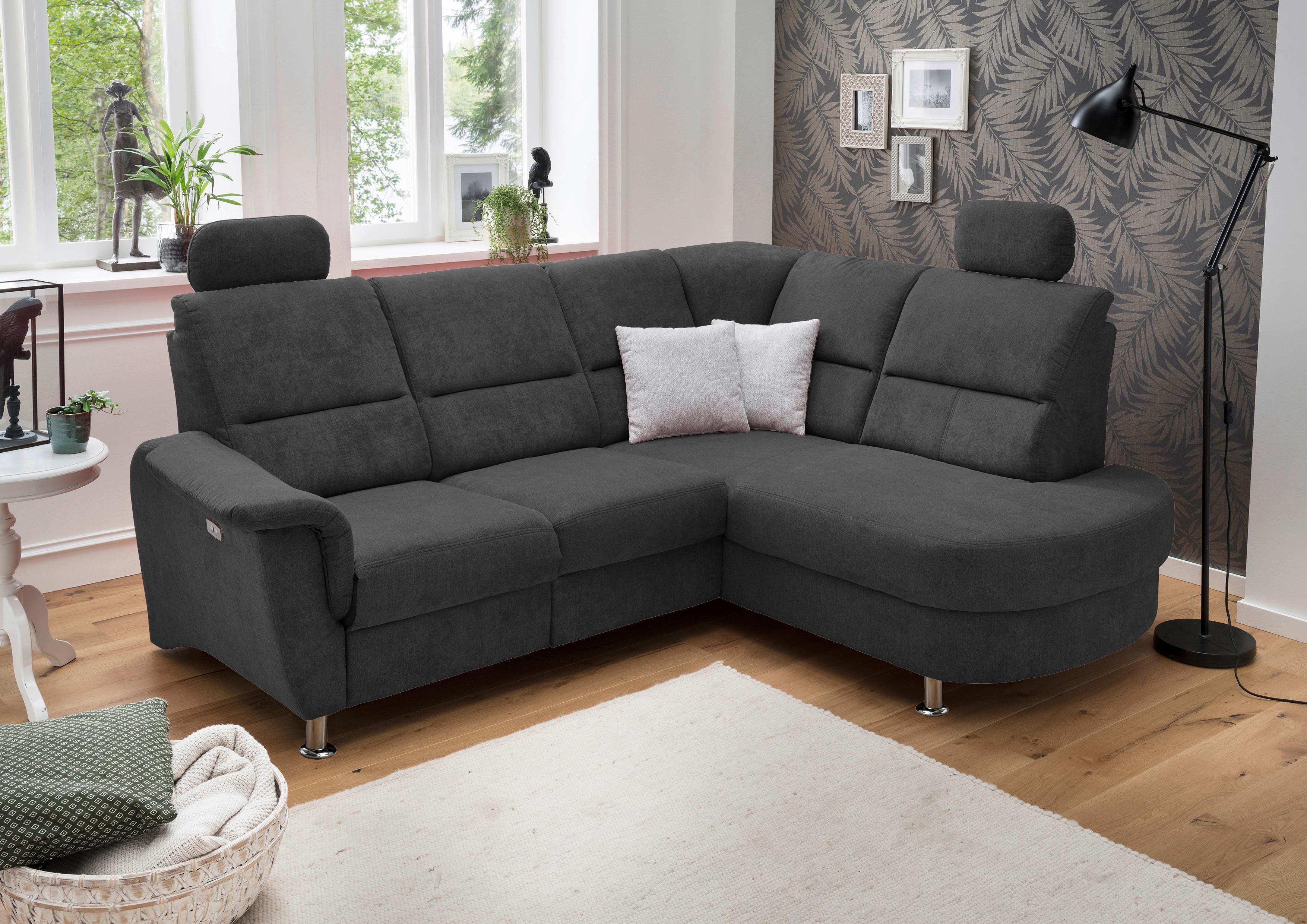 Wohnlandschaft Parole Schwarz Mikrofaser - Chromfarben/Schwarz, KONVENTIONELL, Textil/Metall (231/184cm) - Livetastic