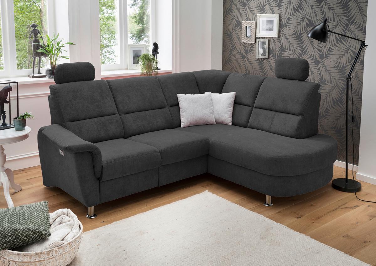 Wohnlandschaft Parole Schwarz Mikrofaser - Chromfarben/Schwarz, KONVENTIONELL, Textil/Metall (231/184cm) - Livetastic