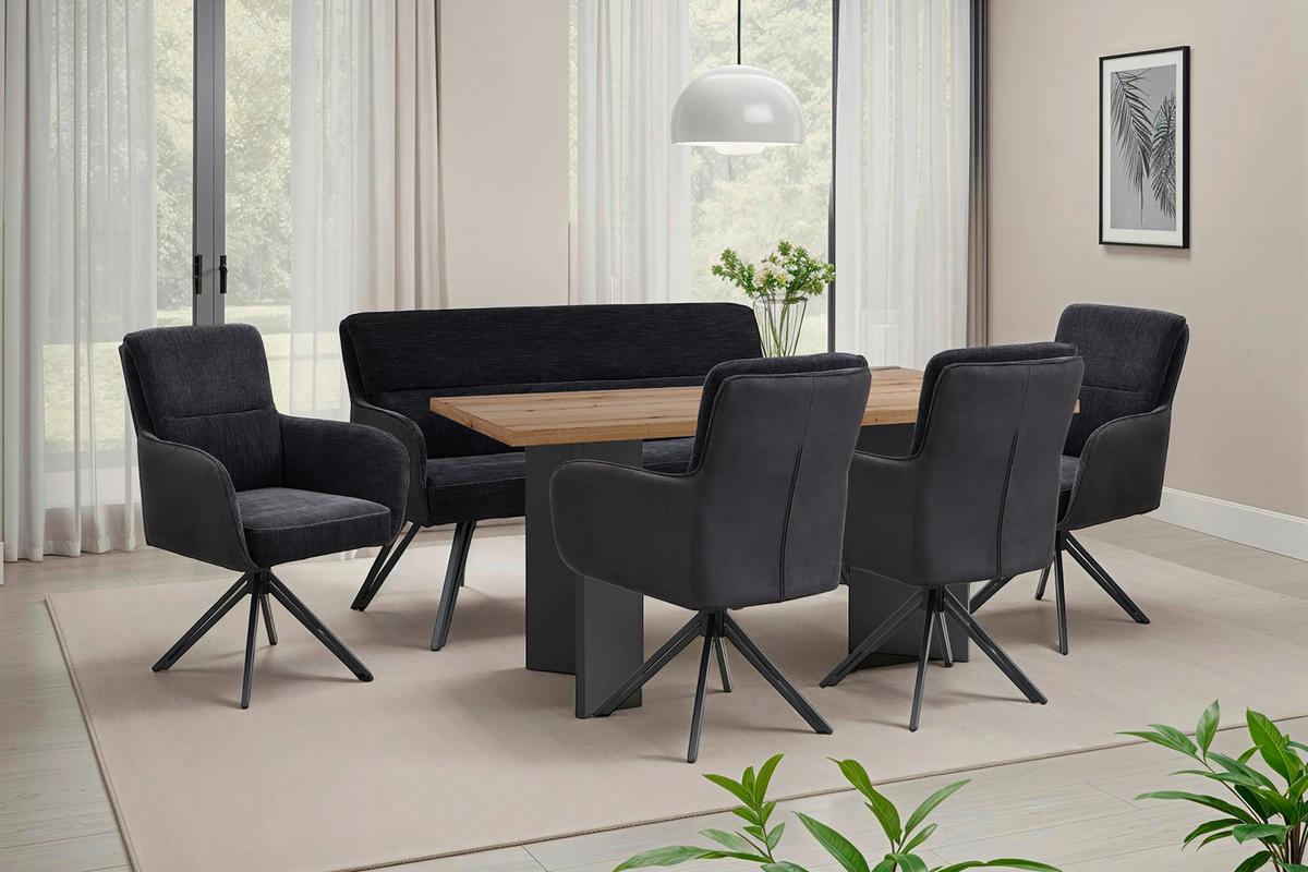 SITZBANK TINO - Schwarz, MODERN, Textil/Metall (160/94/67cm) - MID.YOU