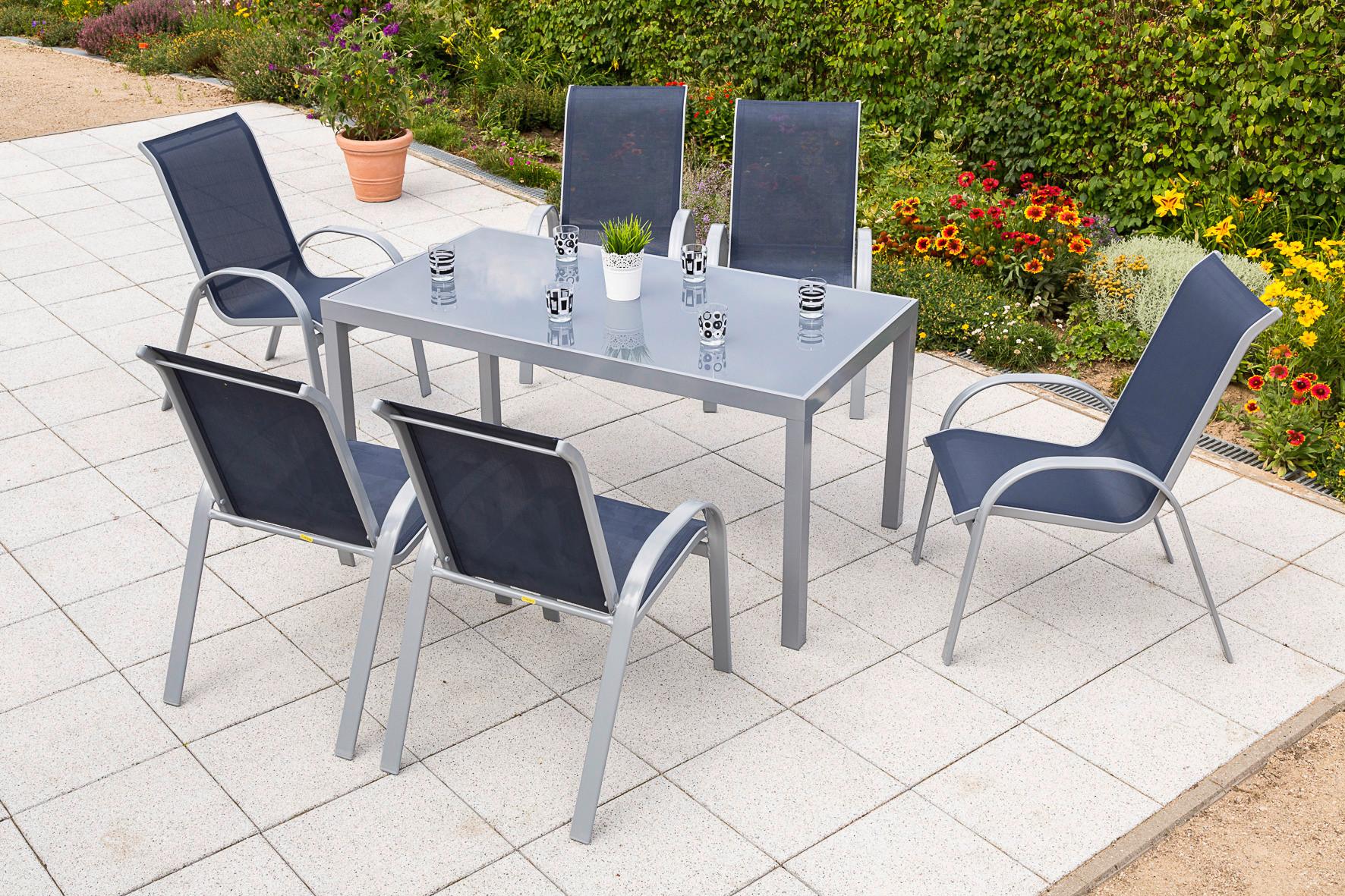 GARTENSET AMALFI - Blau/Silberfarben, MODERN, Textil/Metall - Gardenson