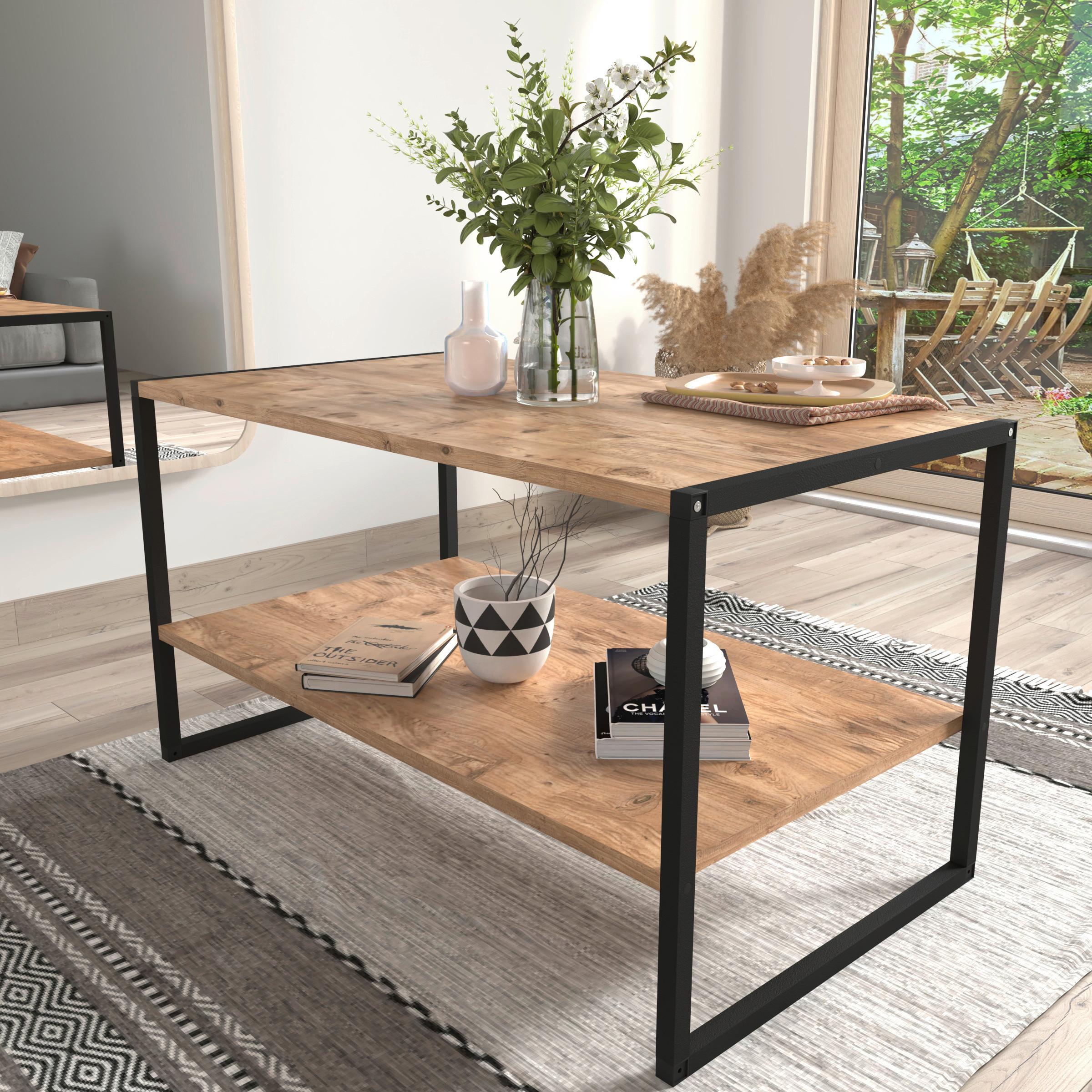 COUCHTISCH INSASI L - Honigeiche/Schwarz, Design, Holzwerkstoff/Metall (90/50/50cm) - MID.YOU