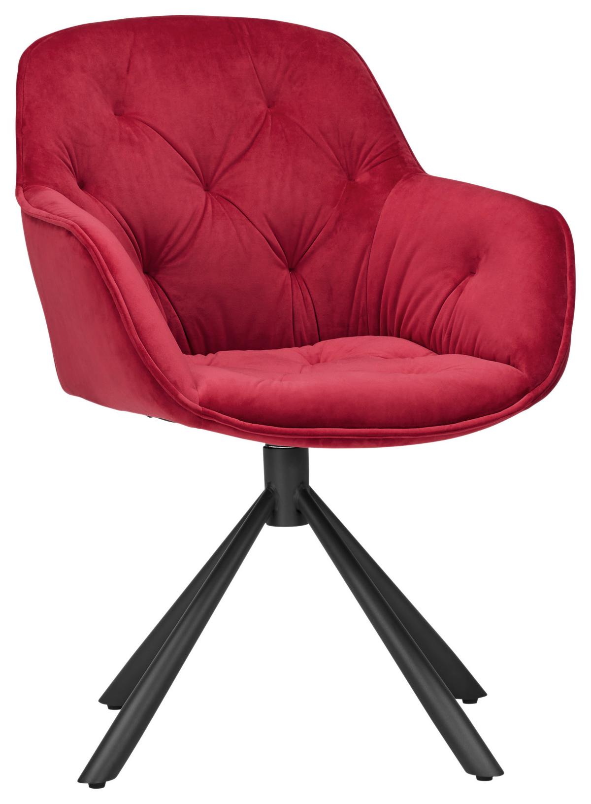 Armlehnstuhl Eileen in Rot Samtbezug drehbar - Rot/Schwarz, MODERN, Textil/Metall (63/86/66cm) - Mömax