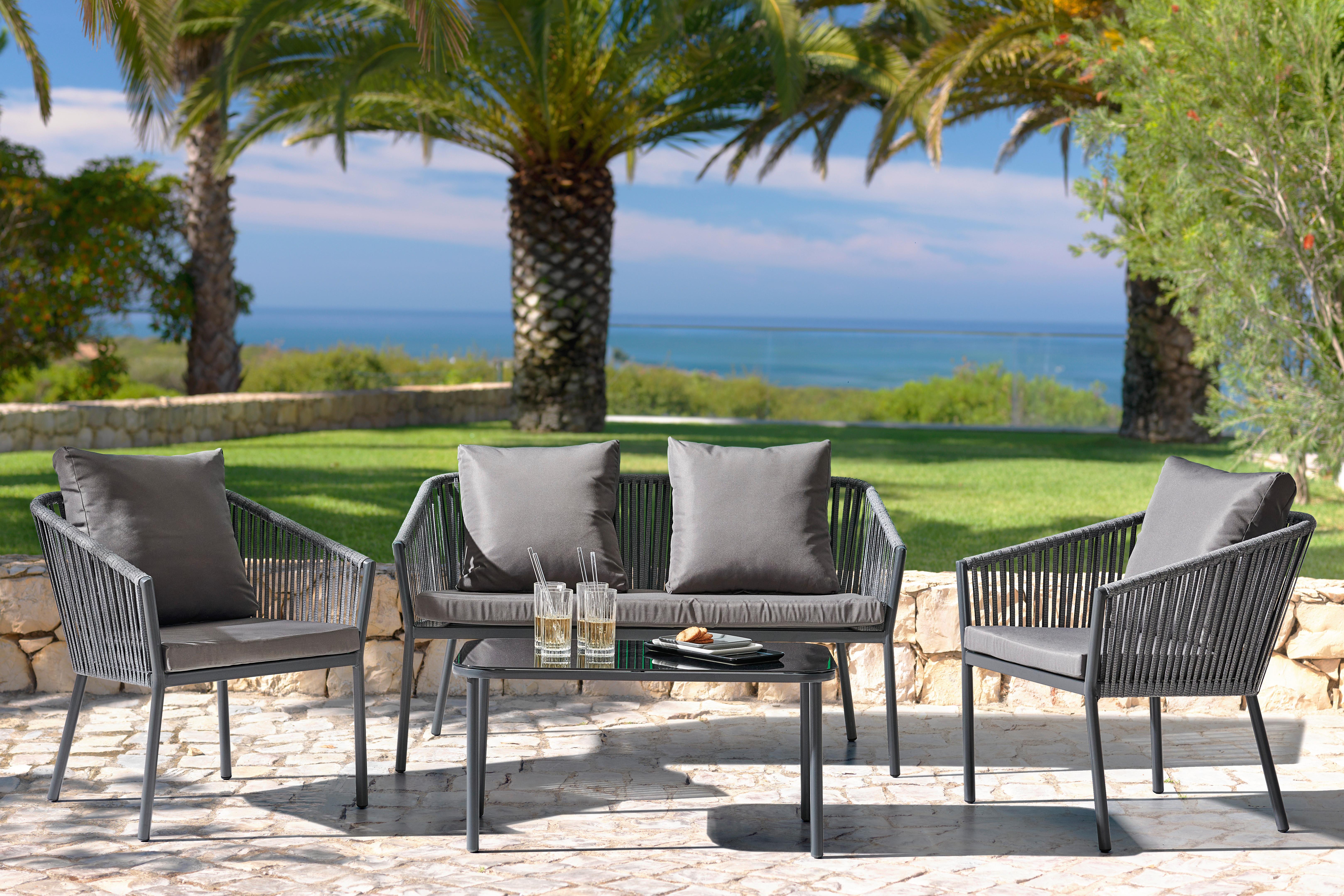 Lounge Garnitúra Peru - Szürke/Sötétszürke, modern, Üveg/Fém (137/75/69cm) - Modern Living