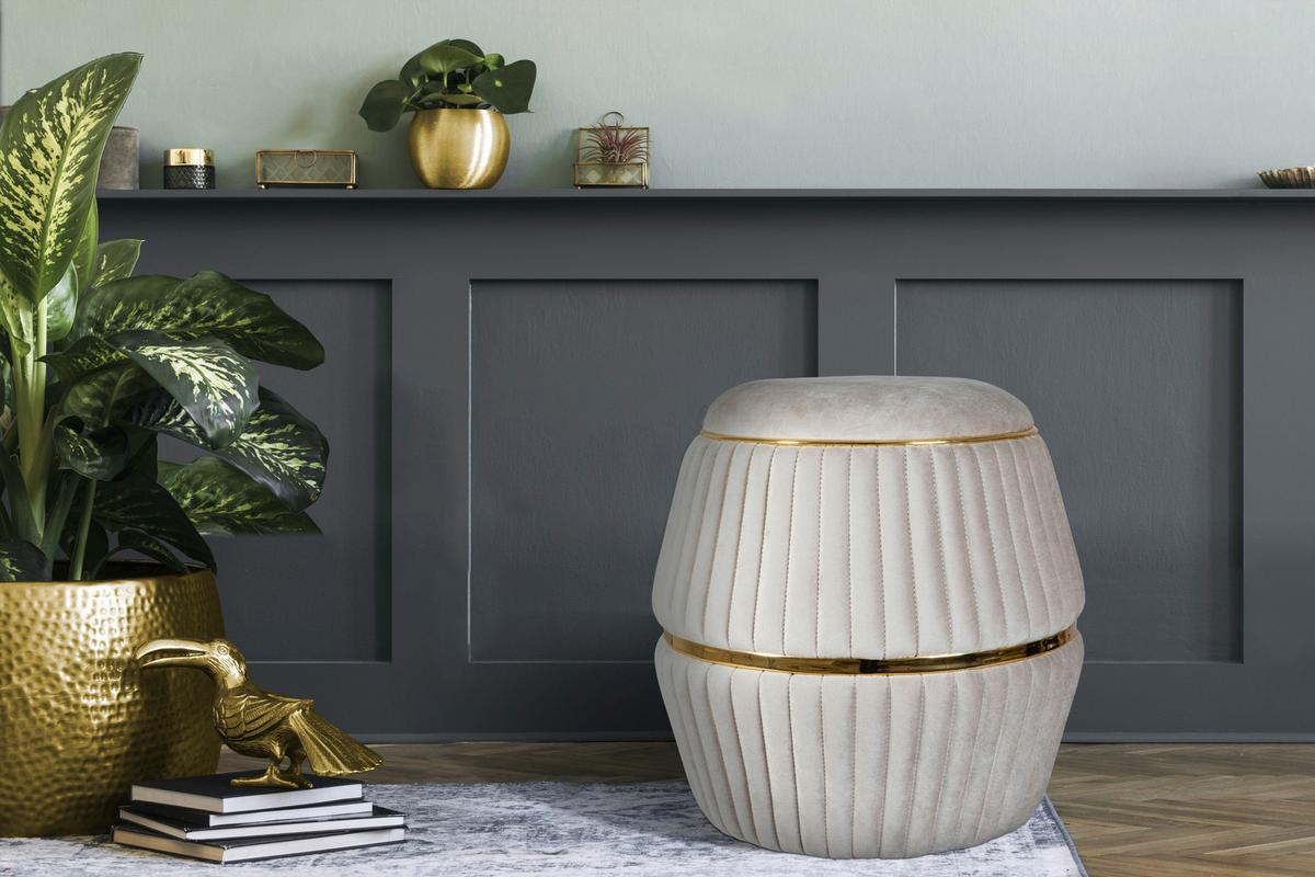 HOCKER DORIC 225 - Taupe/Goldfarben, Design, Textil (51,5/53cm) - Kayoom