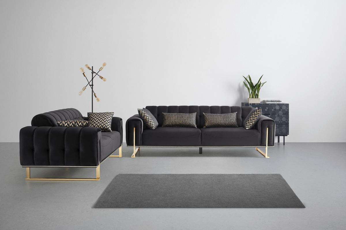 3-Sitzer-Sofa Aile in Schwarz/Goldfarben - Goldfarben/Schwarz, LIFESTYLE, Textil (244/80/90cm) - Based