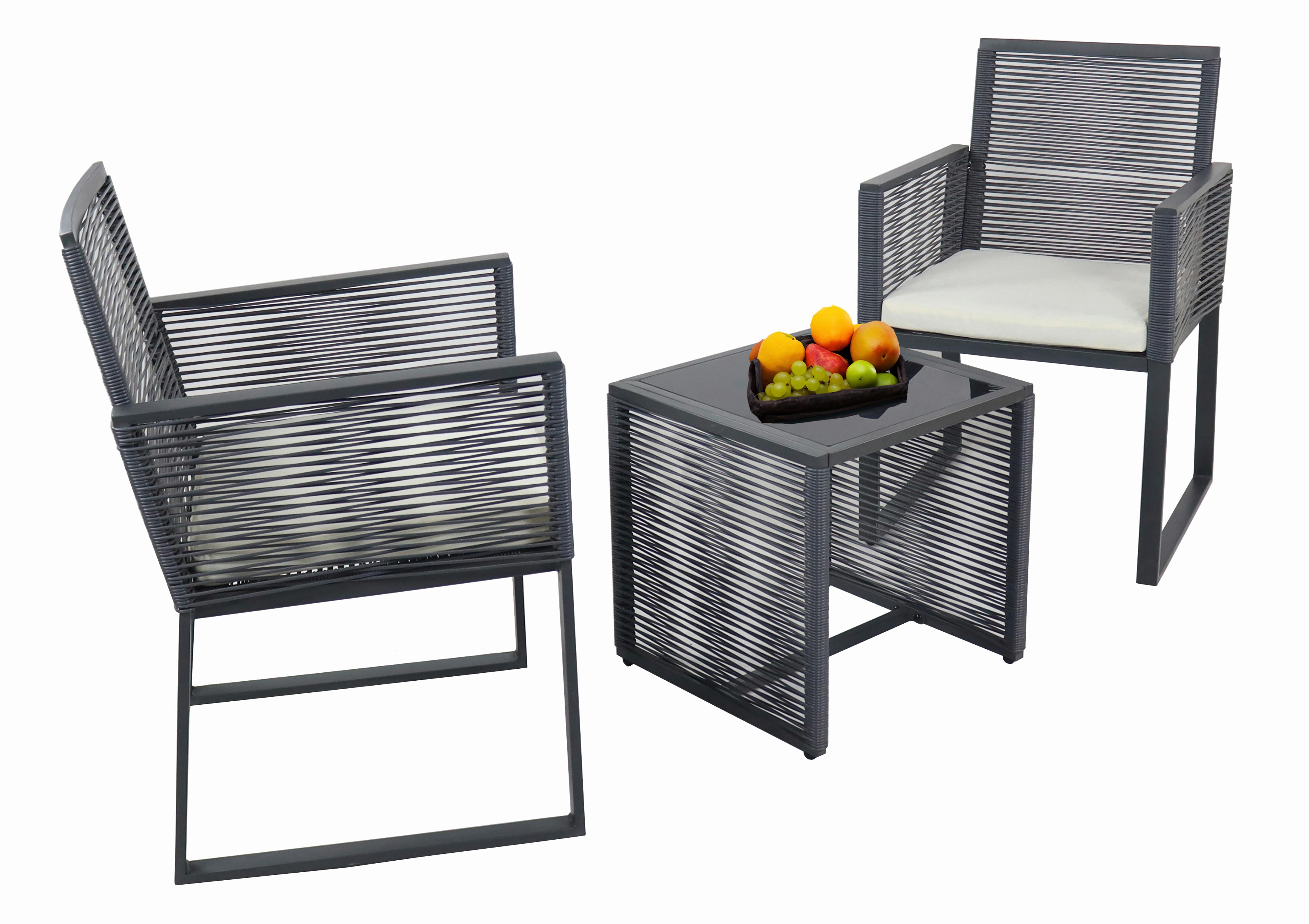 Gartenset Fidola 3-tlg. Schwarz - Schwarz, MODERN, Glas/Kunststoff - MID.YOU