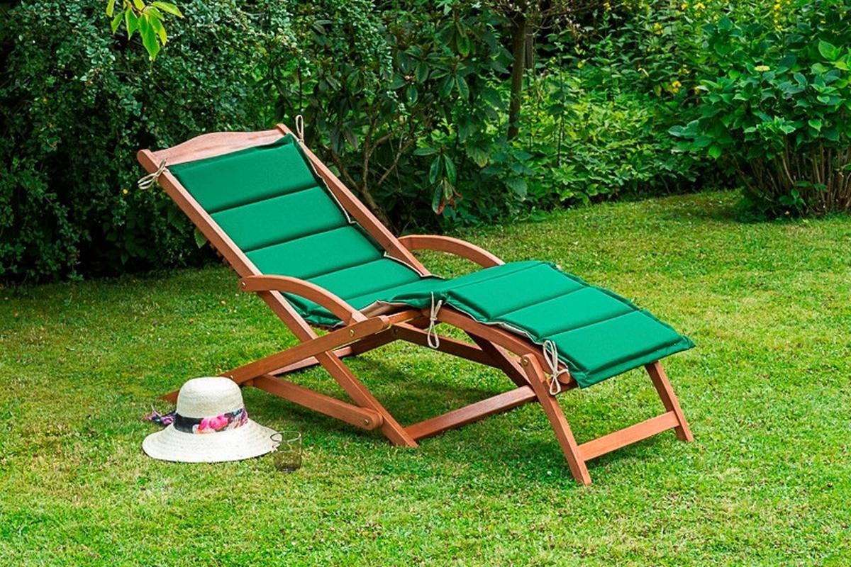 Bäderliege Copa Cabana klappbar Echtholz/Grün/Beige - Eukalyptusholzfarben/Beige, KONVENTIONELL, Holz/Textil (69/69/158cm) - Gardenson