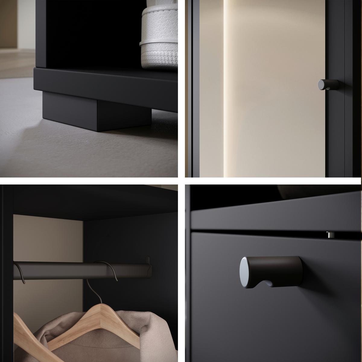 Garderobe Dino ca. 90x190 cm Schwarz - Schwarz, Trend, Holzwerkstoff (90/190/33cm) - MID.YOU