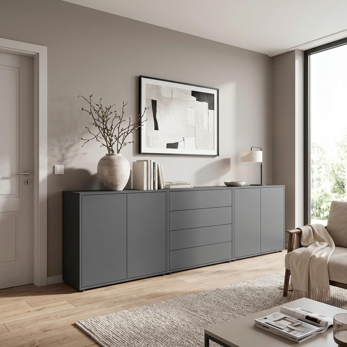 Sideboard Mailand Set 5 Anthrazit - Anthrazit/Schwarz, MODERN, Holzwerkstoff/Kunststoff (237/73/33cm) - MID.YOU