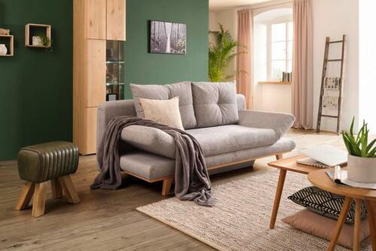 Hocker aus Leder/Mangoholz massiv - Naturfarben/Grün, Lifestyle, Leder/Holz (27/46/38cm) - Mömax