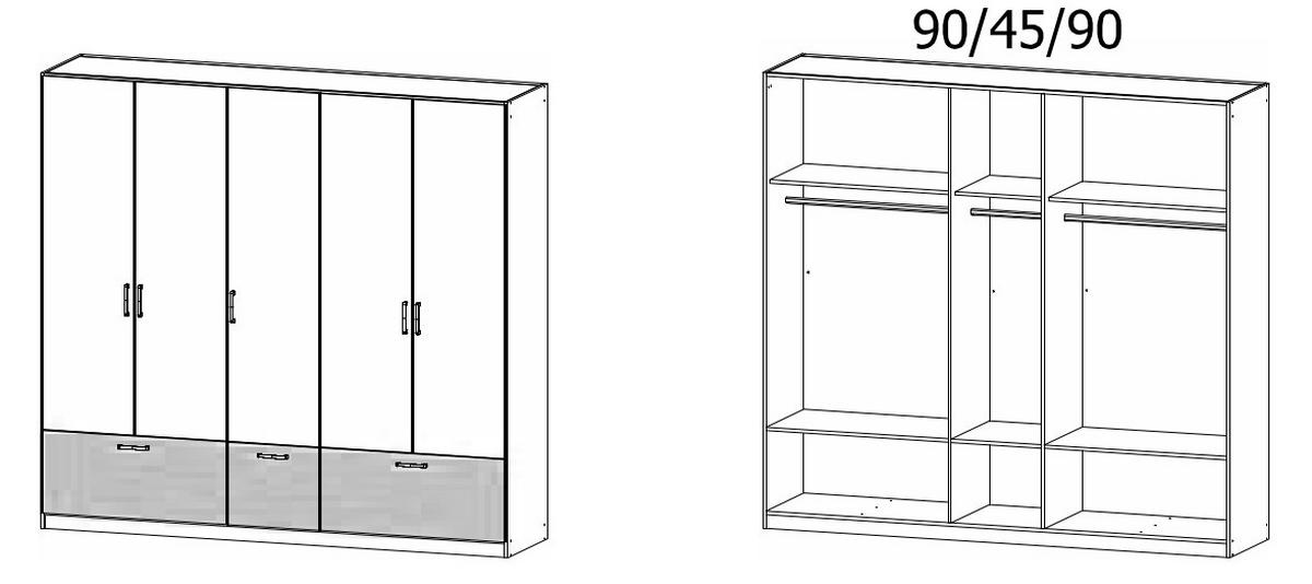 Omara Za Oblačila Bari, Bela, Barva Hrasta - siva/bela, Basics, kovina/leseni material (226/210/54cm) - Boxxx