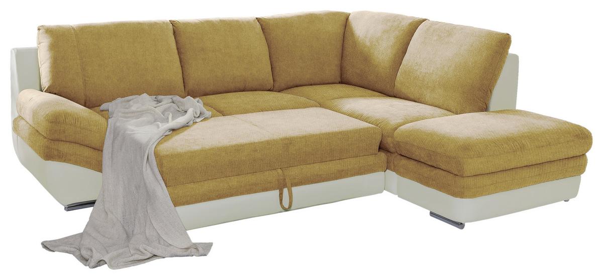 Wohnlandschaft Nardo in Creme/Dunkelgelb - Chromfarben/Dunkelgelb, MODERN, Textil/Metall (264/221cm) - MID.YOU