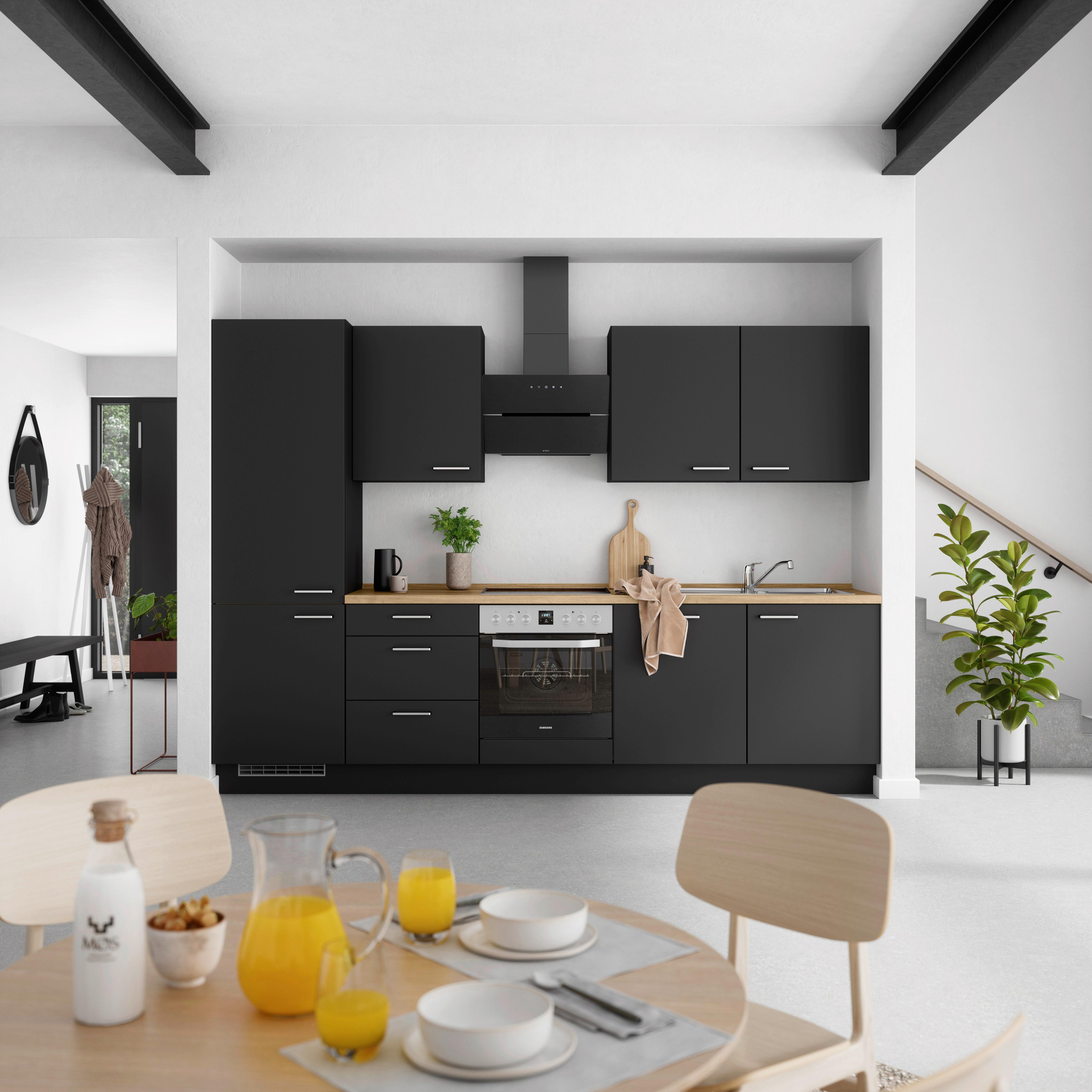 Küchenblock Touch High m. Geräten Schwarz - Edelstahlfarben/Eichefarben, MODERN, Holzwerkstoff/Metall (300cm) - Nobilia