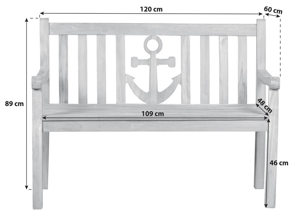 Gartenbank Ankerplatz Teak - Teakfarben, Basics, Holz (120/89/60cm) - Gardenson
