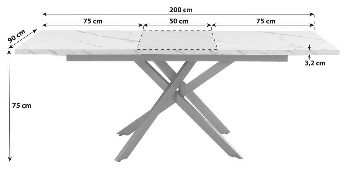 Jedilna Miza Erik, Marmor, 150-200x90 - črna/bela, Trendi, kovina/leseni material (150-200/75/90cm)