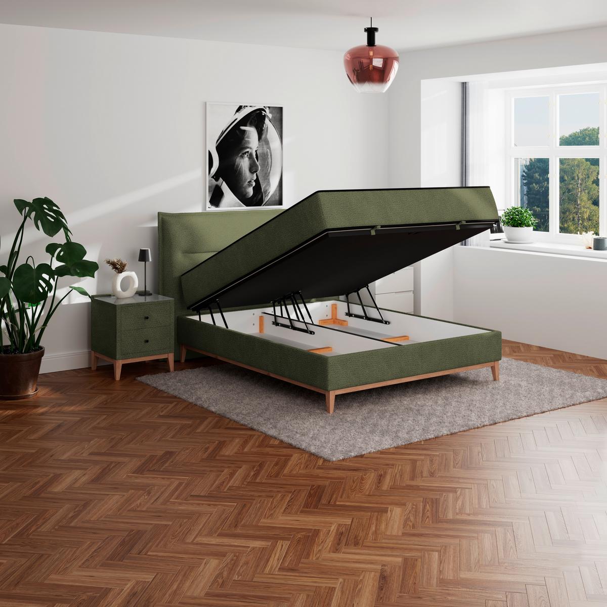 Pat box SMILE - verde, Konventionell, lemn/metal (160/200cm) - Premium Living