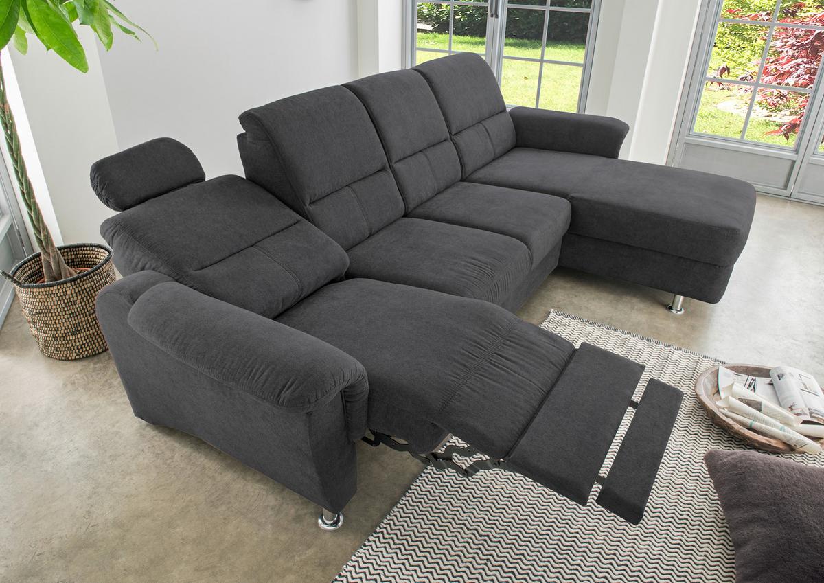 Wohnlandschaft Parole Schwarz Mikrofaser - Chromfarben/Schwarz, KONVENTIONELL, Textil/Metall (292/165cm) - Livetastic