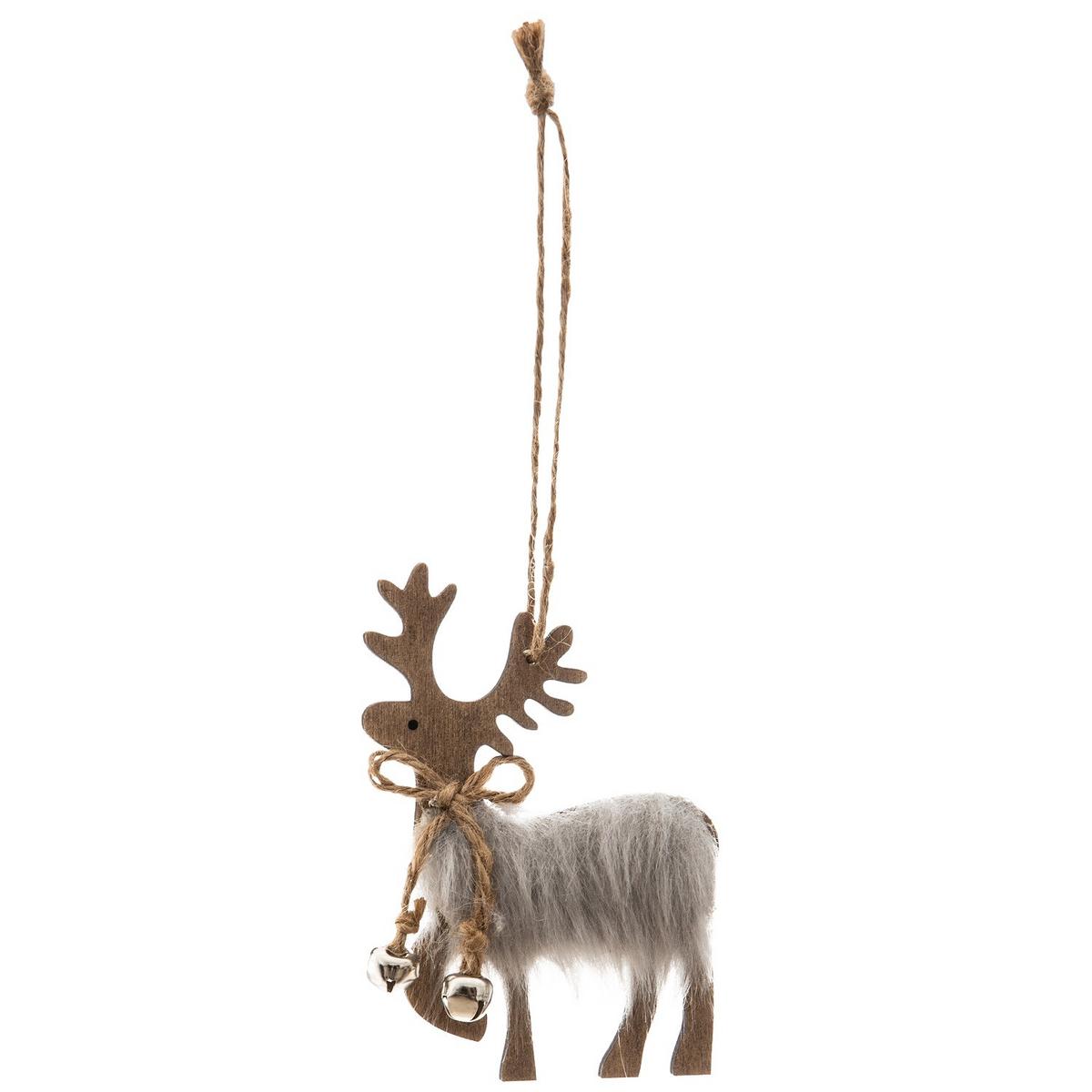 Ornament brad de Crăciun Reindeer - Modern, lemn/textil (6,9/1/10cm)
