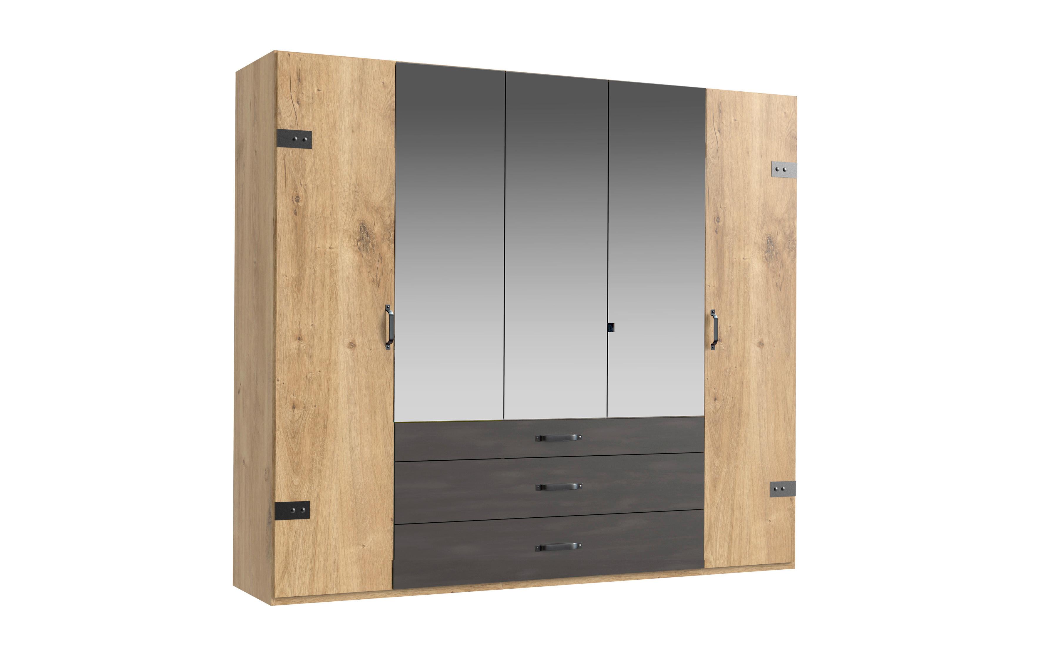 Omara S Klasičnimi Vrati Detroit, Barva Grafita - srebrne barve/barve hrasta, Basics, kovina/leseni material (250/216/58cm) - Modern Living