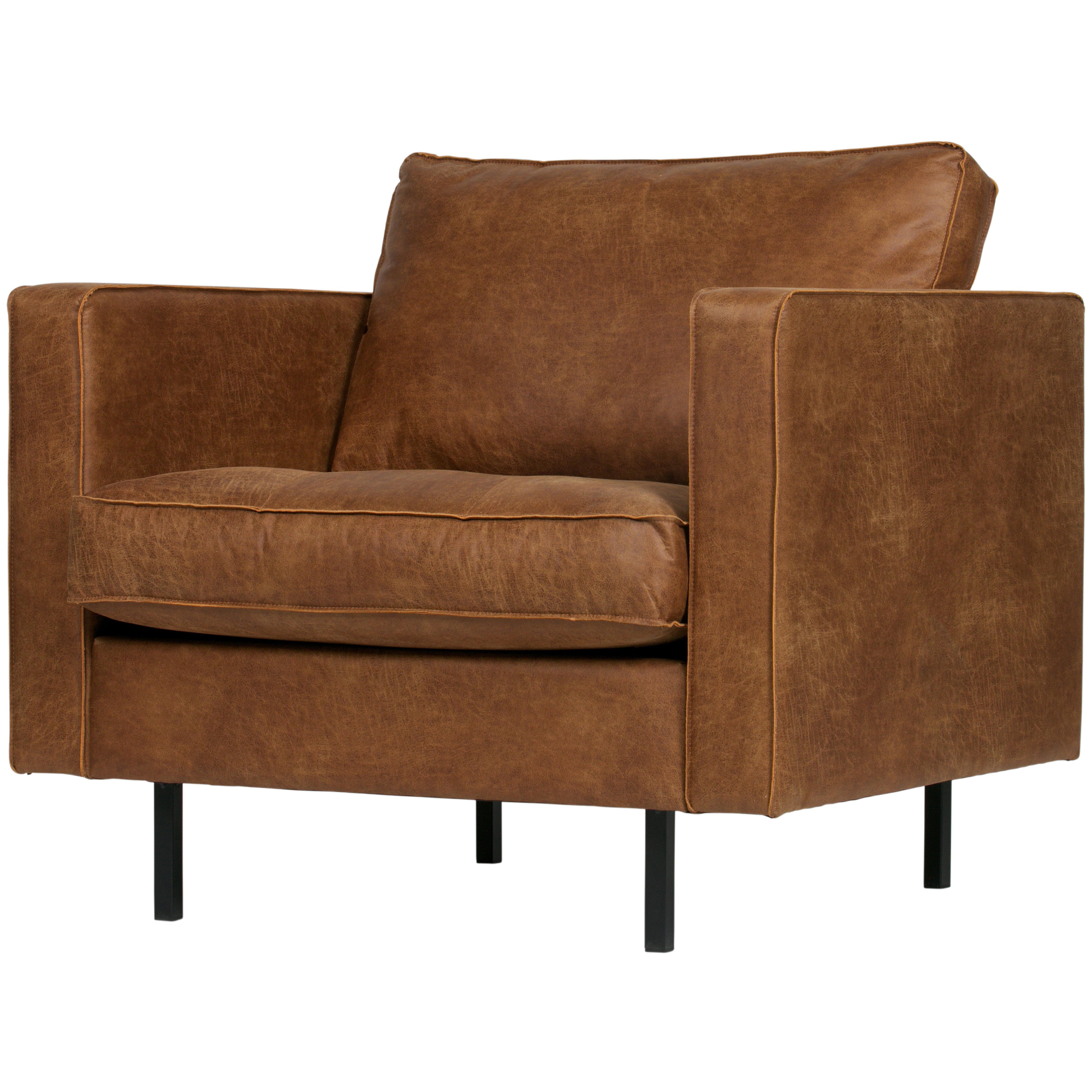 Sessel Rodeo Classic Cognac B: 98cm - Cognac/Schwarz, Design, Leder/Metall (98/83/88cm) - Livetastic