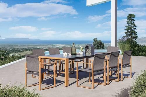 Gartenset Clarence in Anthrazit/Naturfarben - Anthrazit/Naturfarben, Modern, Glas/Textil (220/100/74,5cm) - Premium Living