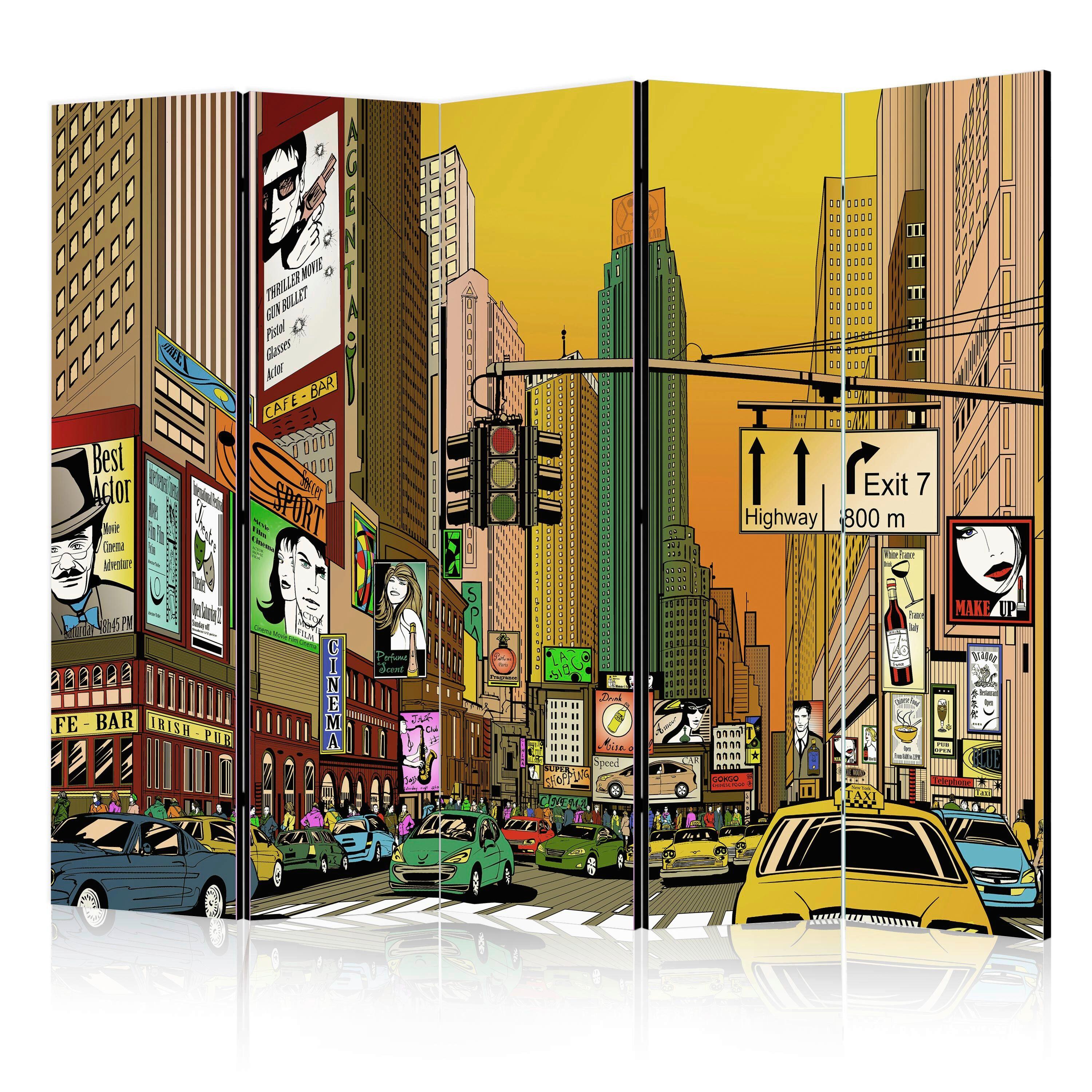 Paravan Vibrant City, 5-Delni, Dvostranski - večbarvno, Basics, tekstil/les (225/172/3cm) - artgeist