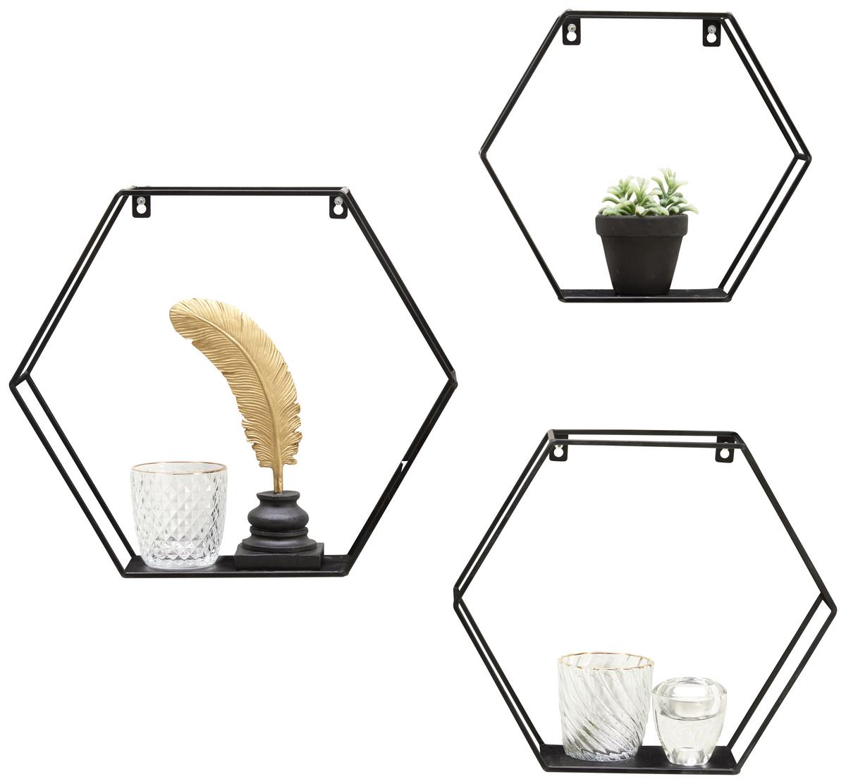 ZESTAW REGAŁÓW ŚCIENNYCH DANA - czarny, Trend, metal (40/35/10cm) - Landscape