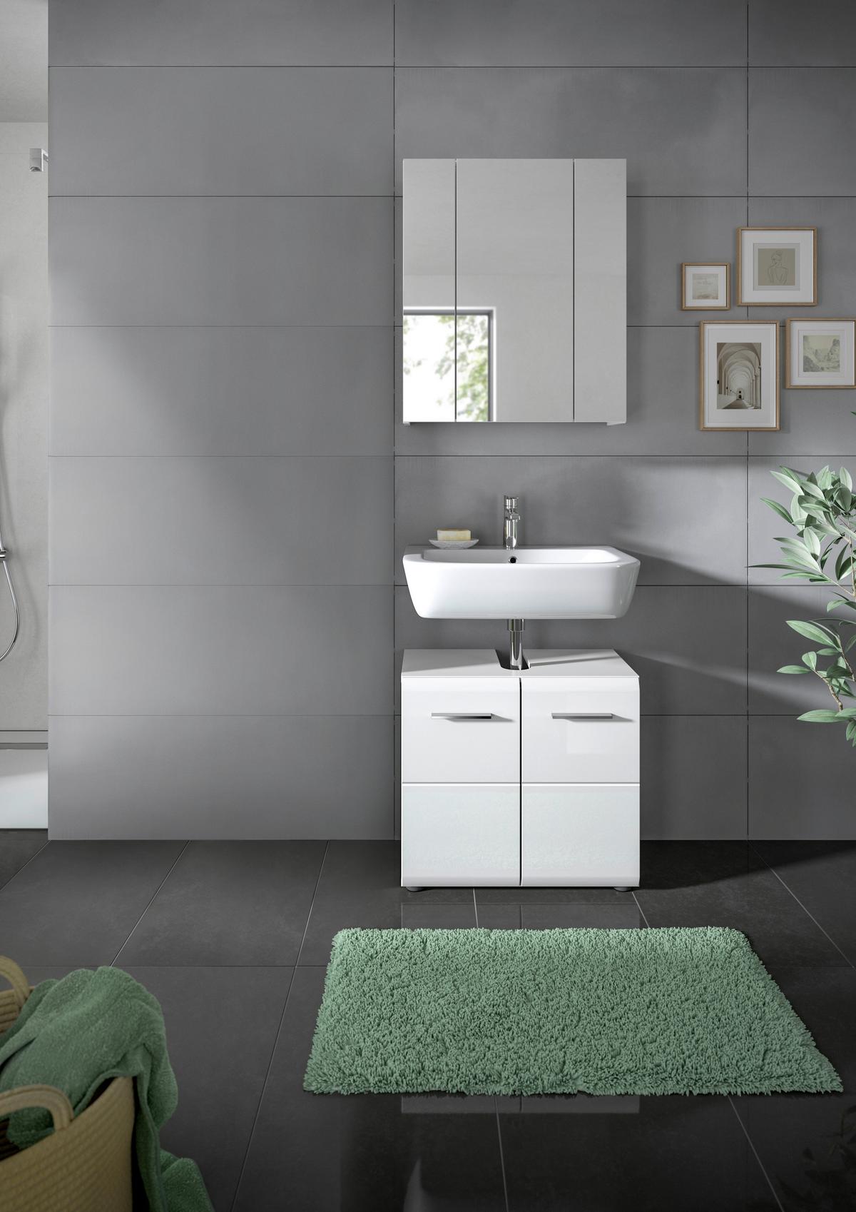 Badezimmer-Set ICE 2-teilig, Weiß Hochglanz - Weiß Hochglanz/Silberfarben, MODERN, Glas/Holzwerkstoff (60cm) - MID.YOU