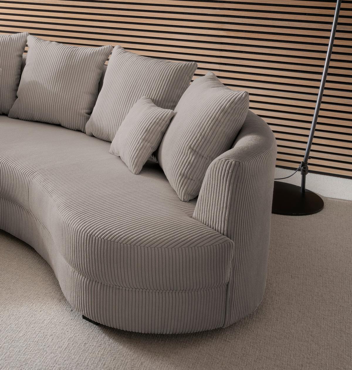 Wohnlandschaft Limoncello grau-braun Cord - Graubraun/Schwarz, Design, Kunststoff/Textil (160/300cm) - Livetastic