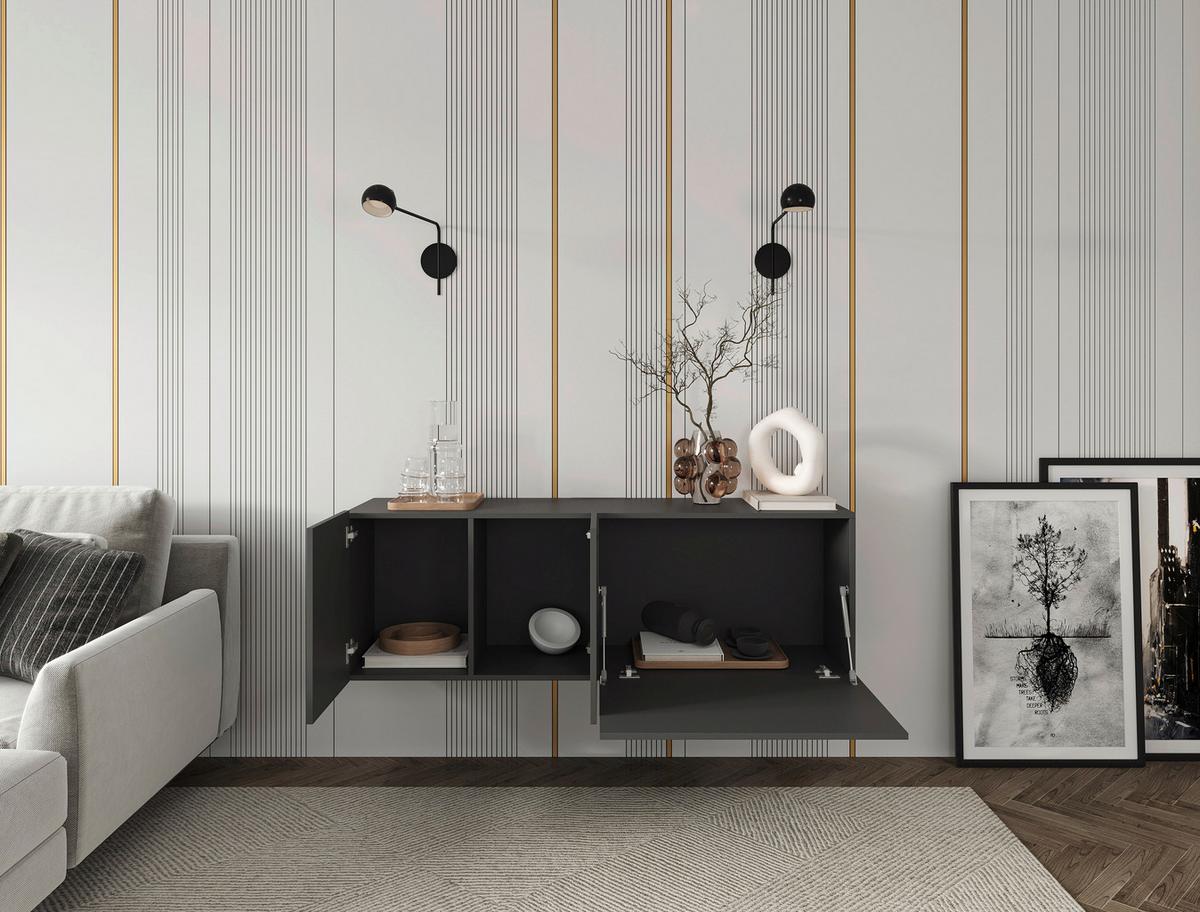 KOMODA NISKA NEWNIQ - antracytowy, Design, materiał drewnopochodny (150/50/42cm) - Hom`in