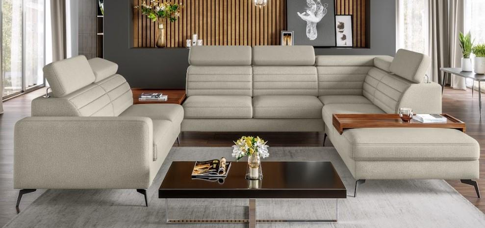 U-alakú Garnitúra Brento - szürkésbézs, Design, faalapú anyag/textil (255/365/260cm) - Premium Living