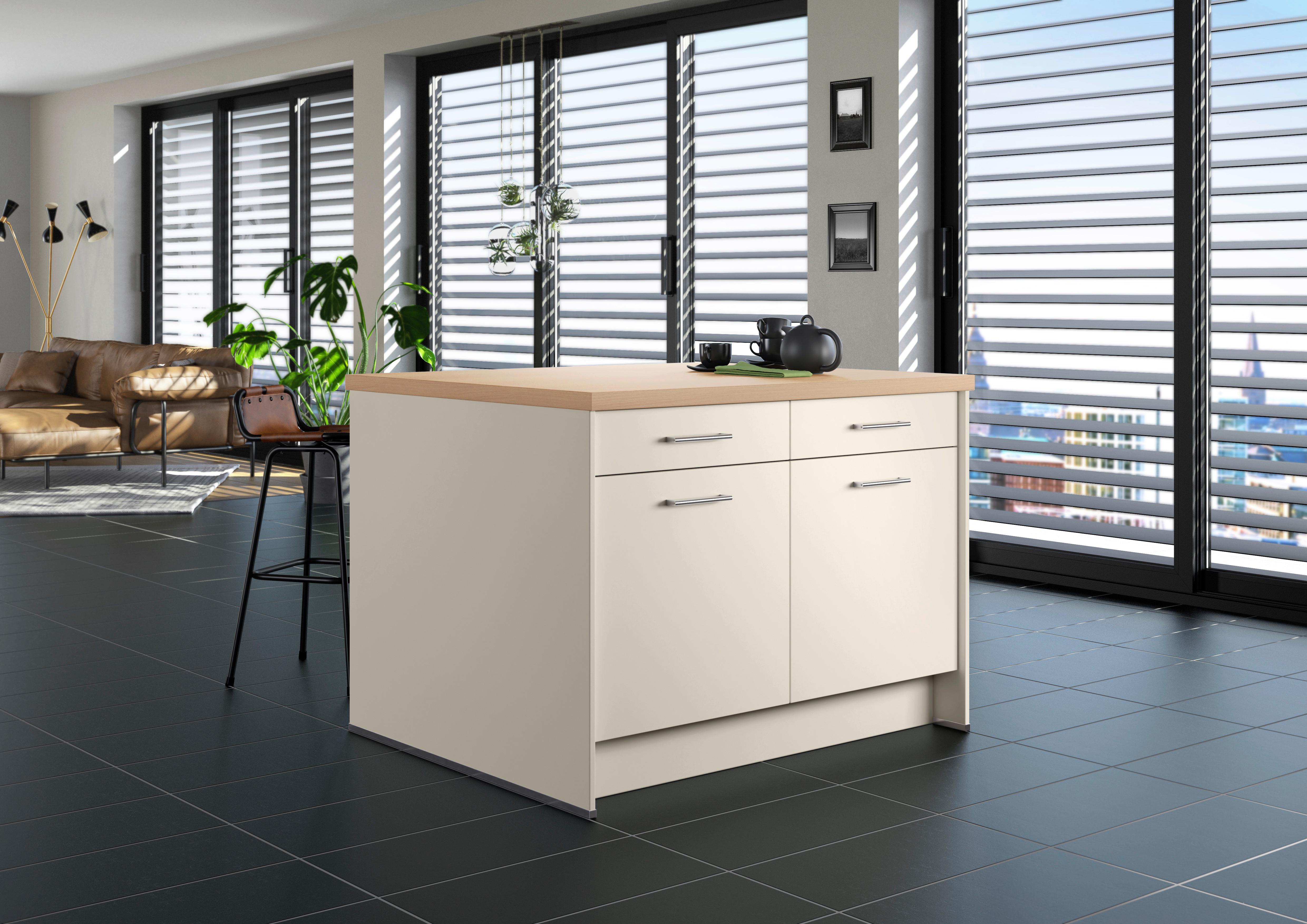 Kücheninsel IP1200 o. Geräte Magnolie - Edelstahlfarben/Eichefarben, Basics, Holzwerkstoff/Metall (123,4/91,8/96,6cm) - Impuls
