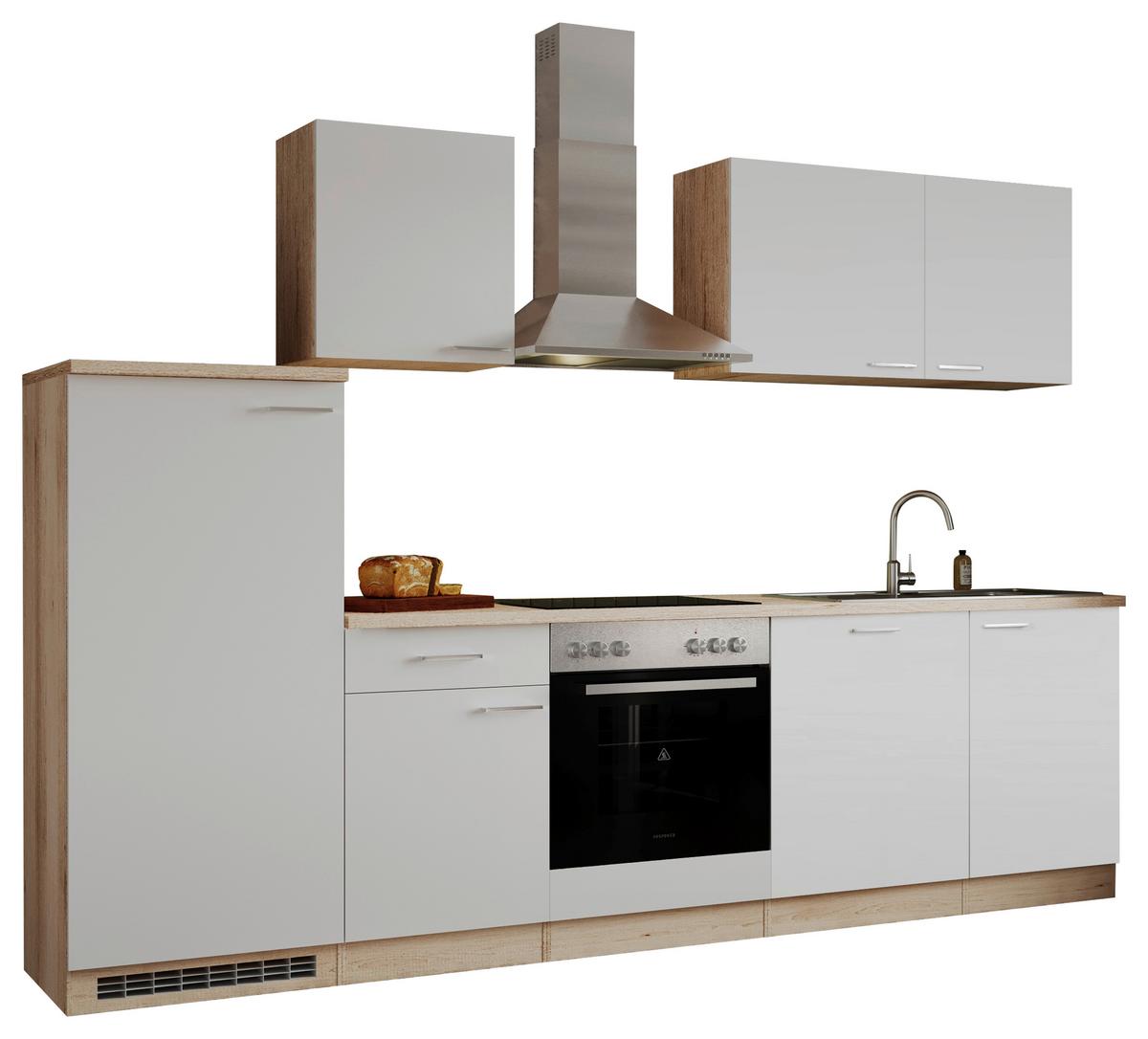 Küchenblock Economy Weiß/Eiche mit Geräte B: ca. 280 cm - Eichefarben/Weiß, Basics, Holzwerkstoff (280cm) - Respekta