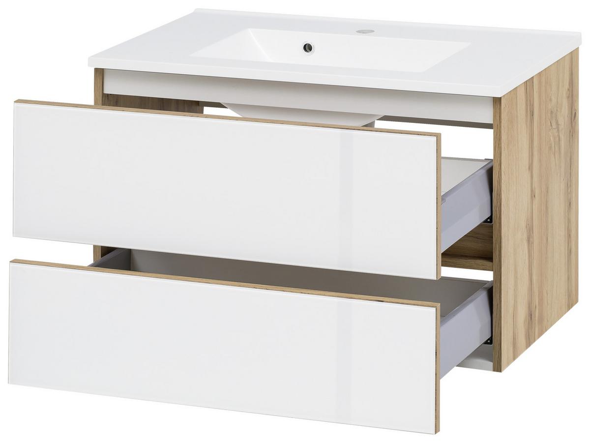 Badezimmer ''Helsinki'', Weiß/Eichefarben - Eichefarben/Weiß, KONVENTIONELL, Glas/Holzwerkstoff (120cm) - Held