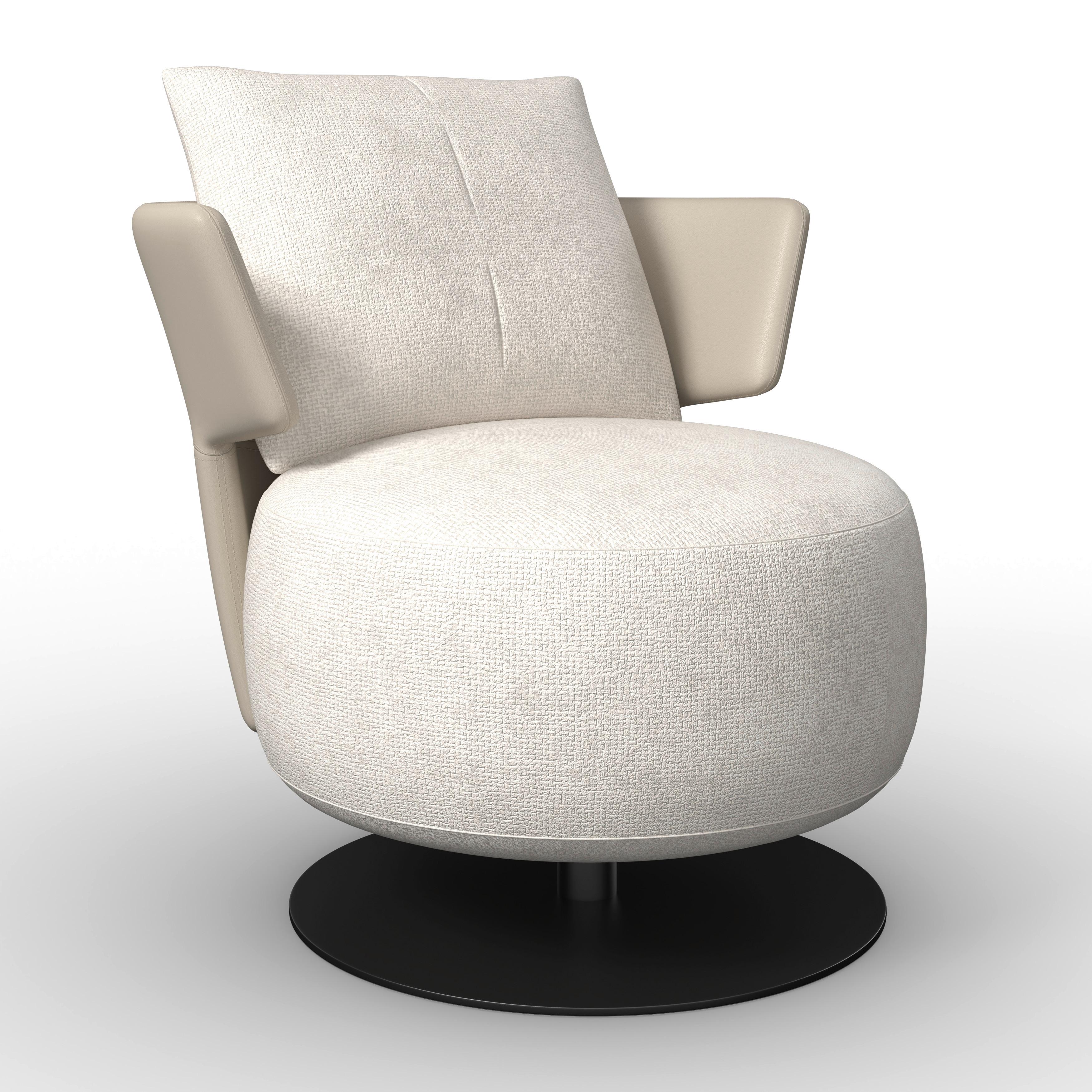 Fotelj Nora, Bež, Vrtljiv - črna/bež, Moderno, kovina/tekstil (80/80/80cm) - Bessagi Home