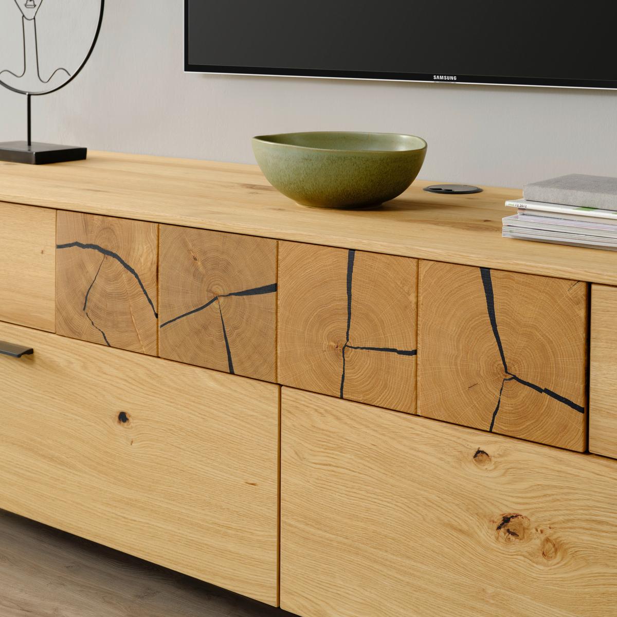 TV-Element in Wildeiche - Wildeiche/Schwarz, Modern, Holzwerkstoff/Metall (203/59/50cm) - Premium Living