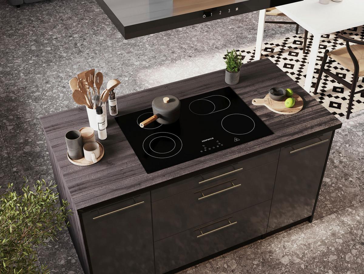 Inselküche Premium Grau mit Geräten B: ca. 310 cm - Grau, Basics, Holzwerkstoff/Metall (310/160cm) - Respekta