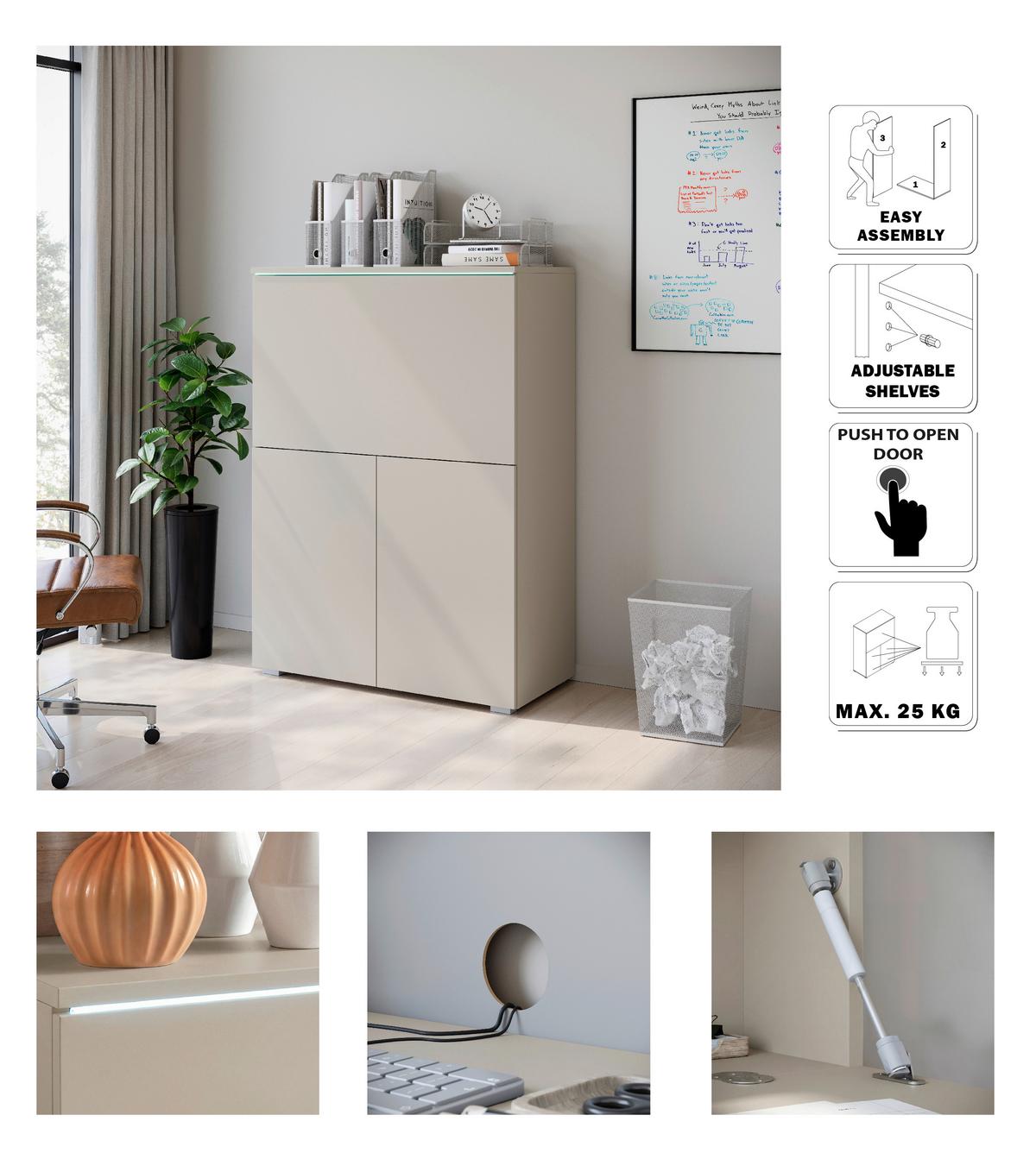 Pisalnik Vera 90, Bež, Kašmir - srebrne barve/kašmir, Design, umetna masa/leseni material (90/125,1/42cm) - Livetastic