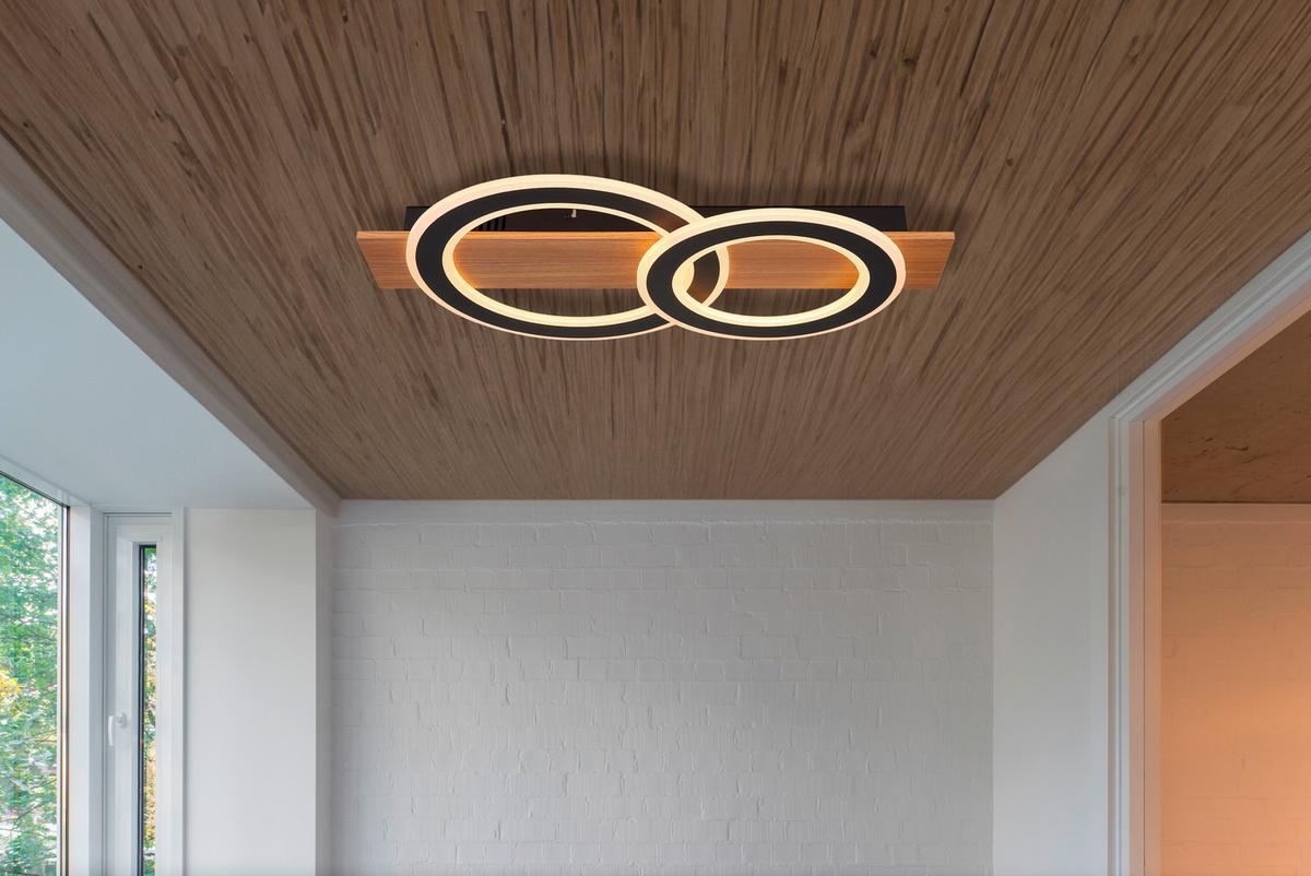 LED-DECKENLEUCHTE 48038-40 - Dunkelbraun/Opal, Natur, Kunststoff/Metall (63/35/7cm) - Globo