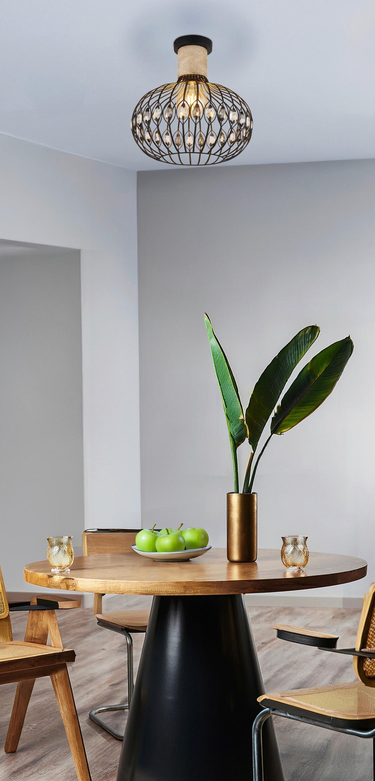 DECKENLEUCHTE 15778D DORTHY - Klar/Schwarz, Design, Glas/Stein (38/36,5cm) - Globo