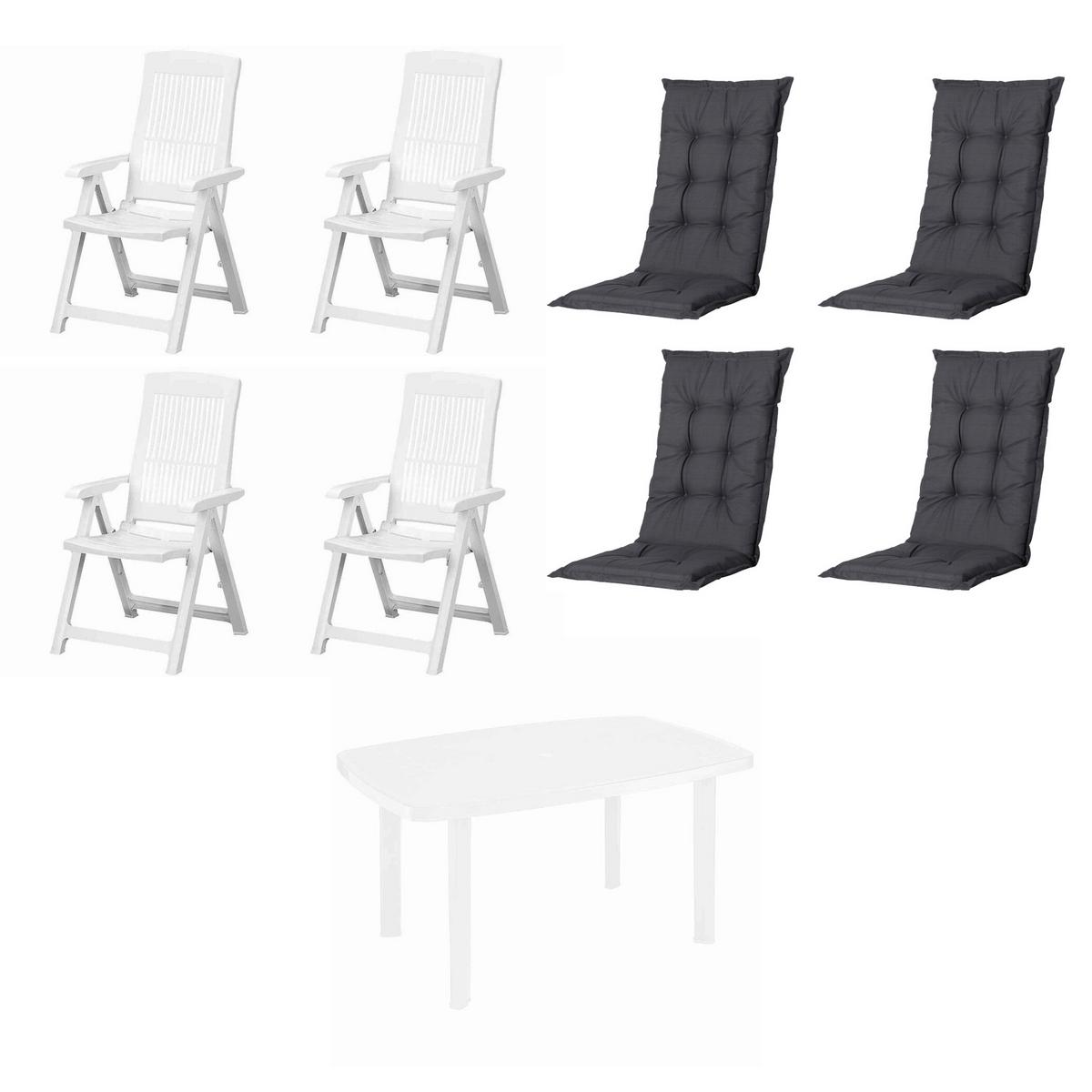 GARTENTISCHGRUPPE TAMPA+FARO+AUFLAGEN - Schwarz/Weiß, MODERN, Kunststoff/Textil (90/111/140cm) - Gardenson