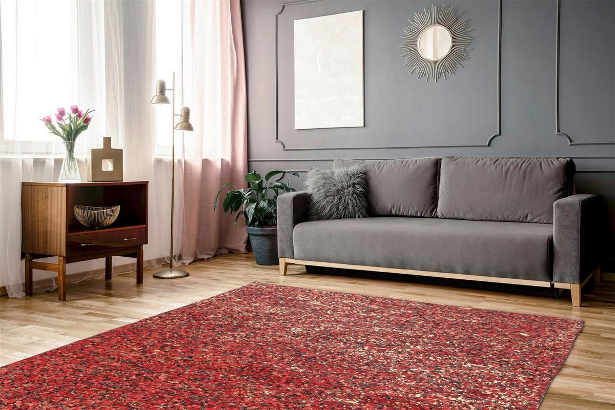 Flachwebeteppich Finish 125 Rot / Gold 80x150 - Rot/Goldfarben, Basics, Leder (80/150cm) - Kayoom