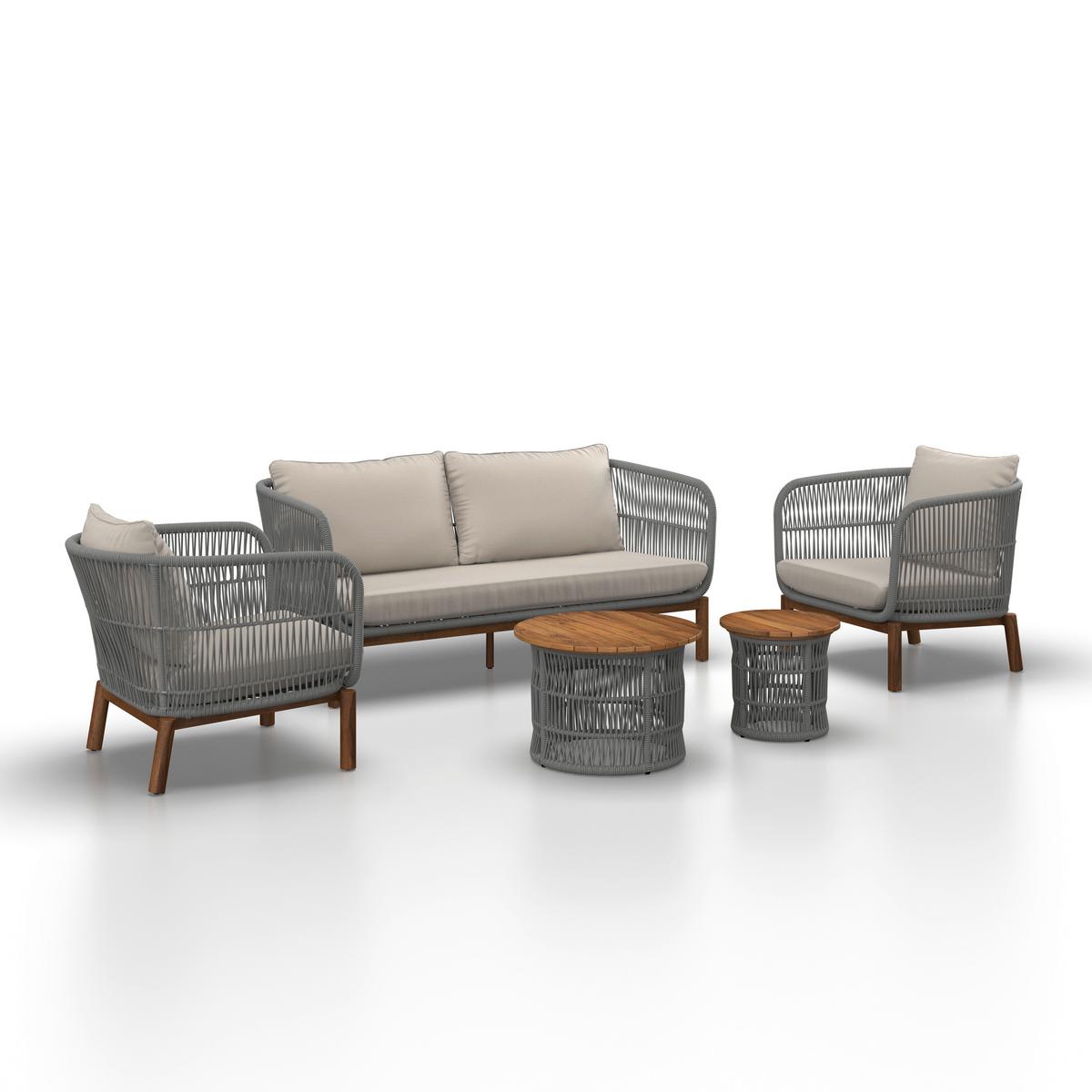 LOUNGEGARNITUR MALENE - Creme/Naturfarben, Modern, Holz/Textil (168/70,5/80cm) - Bessagi Garden