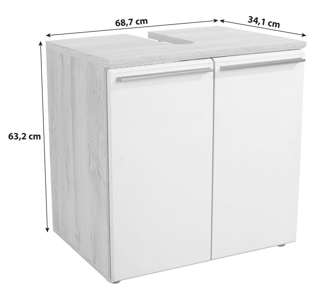 Omarica Za Pod Umivalnik Mindi, Bela, Hrast - barve hrasta/bela, Konvencionalno, kovina/umetna masa (68,7/63,2/34,1cm) - Mömax