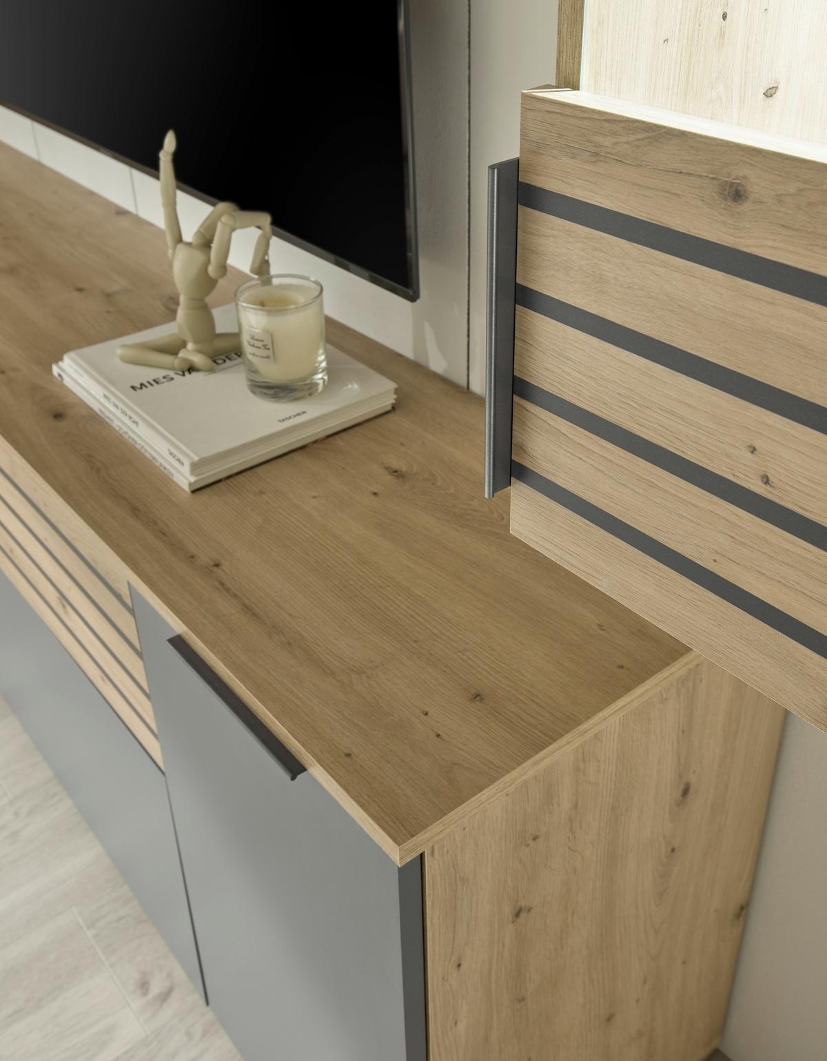 WITRYNA WISZĄCA BZ 5110 - szary/dąb artisan, Design, materiał drewnopochodny/tworzywo sztuczne (40/122/30cm) - MID.YOU